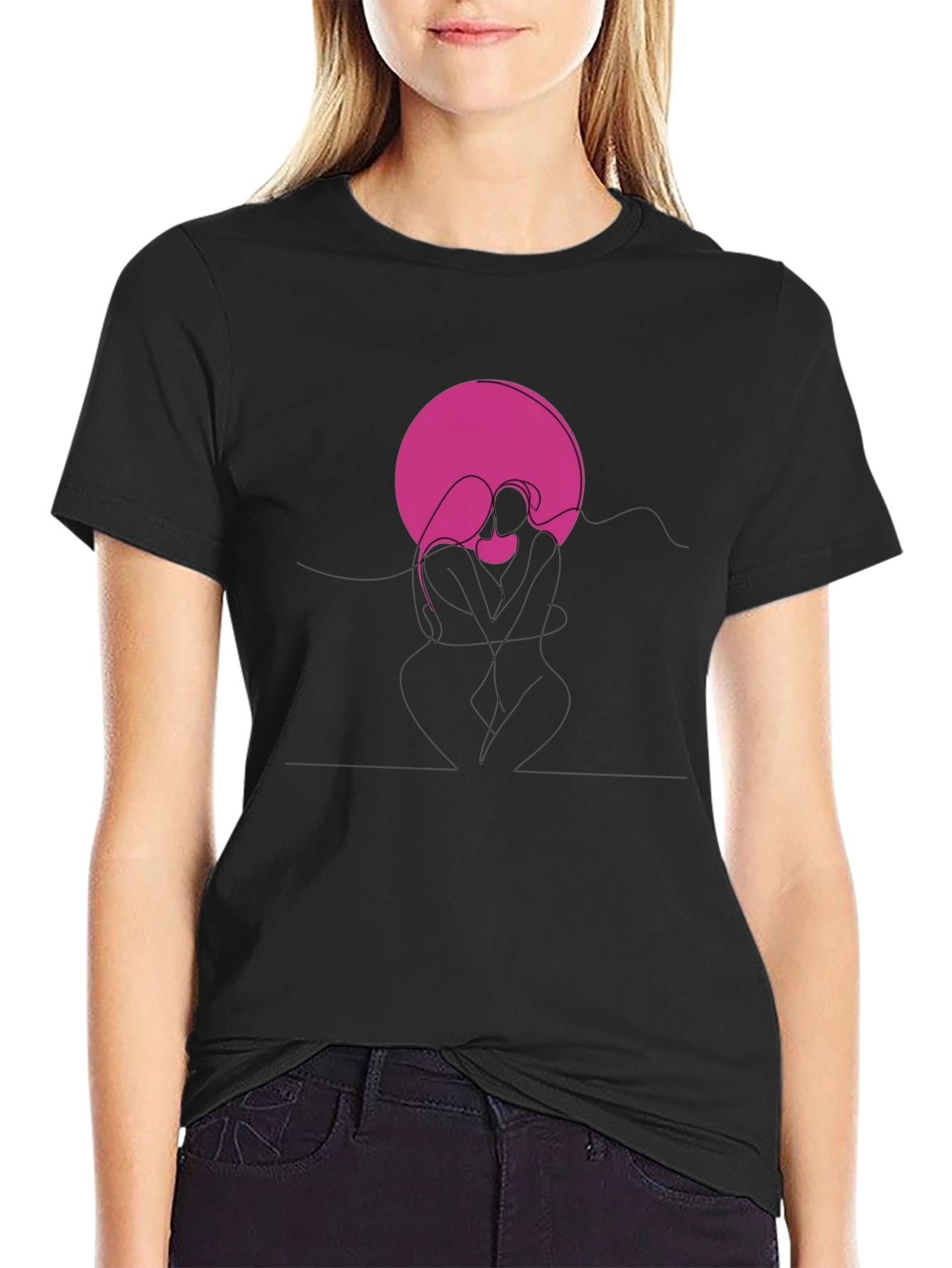 Abstract Couple Graphic Tee - Black