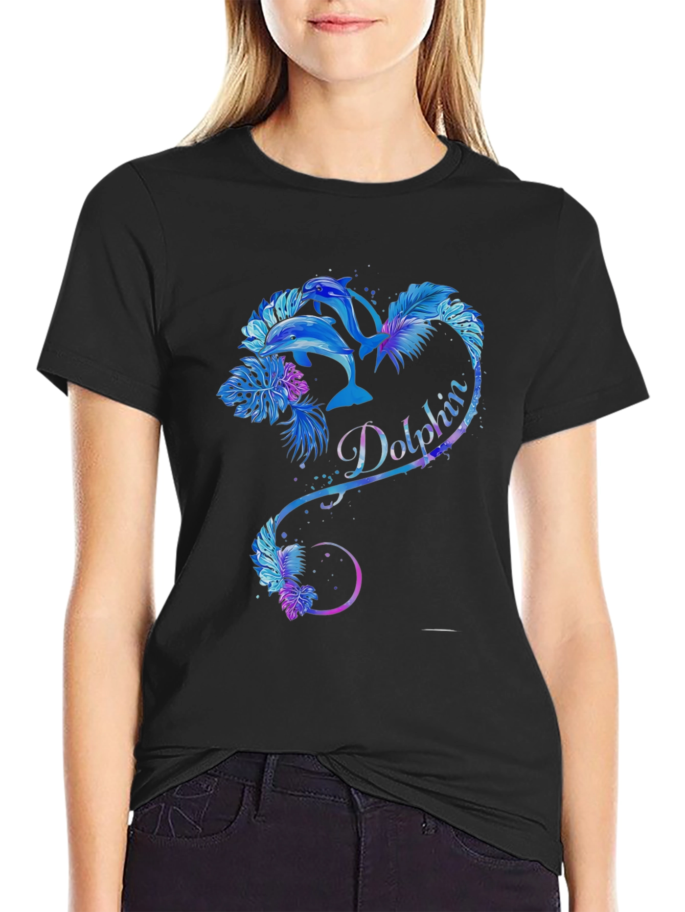 Dolphin Heart Graphic Tee - Black
