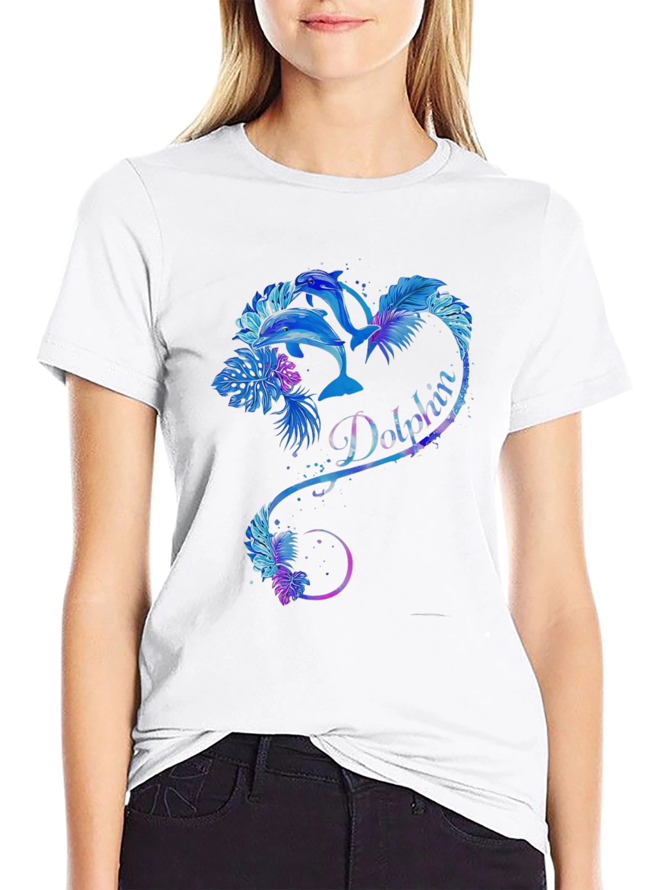 Dolphin Heart Graphic Tee - Black