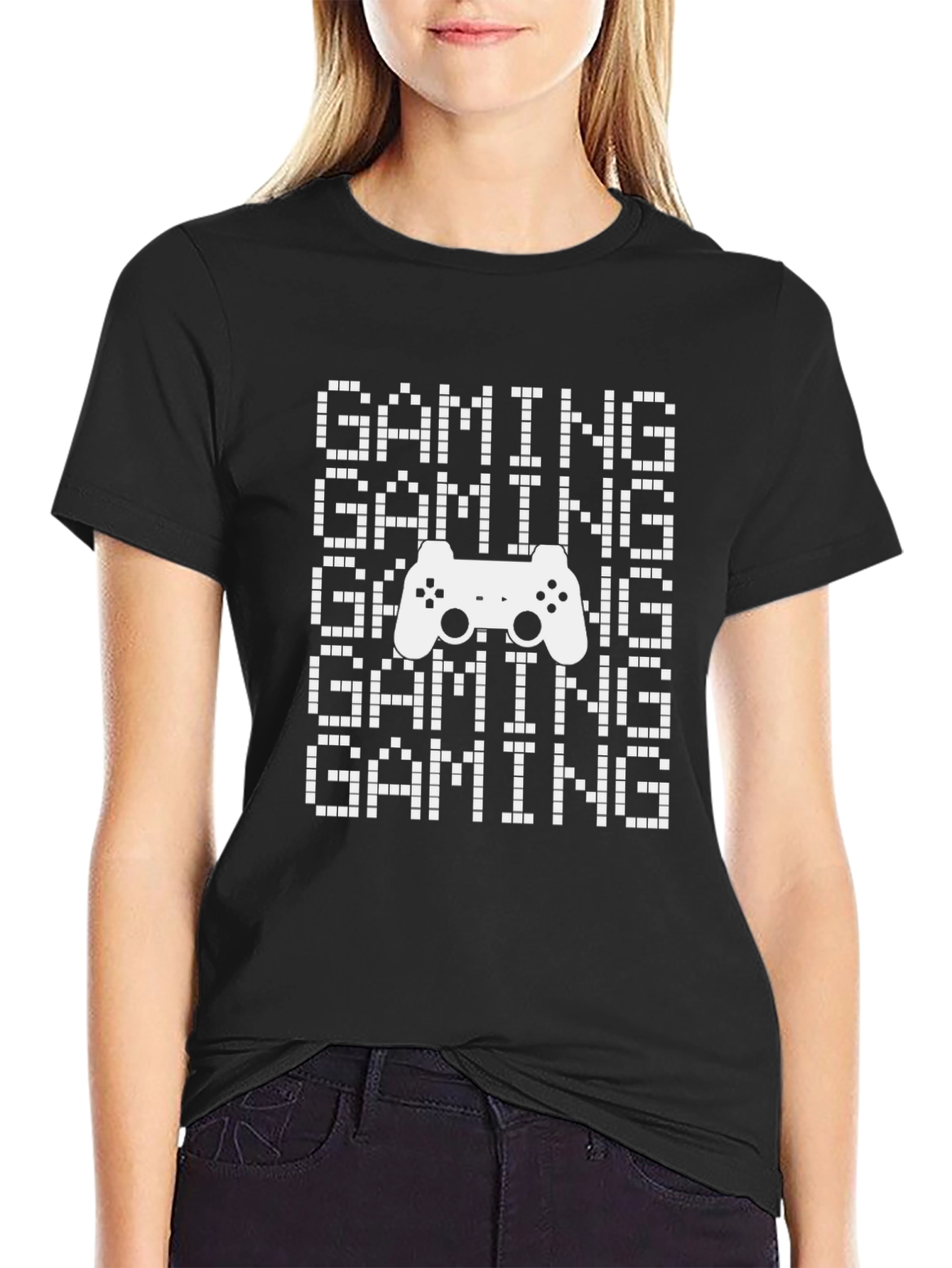 Gaming Controller Pixel Art Black T-Shirt
