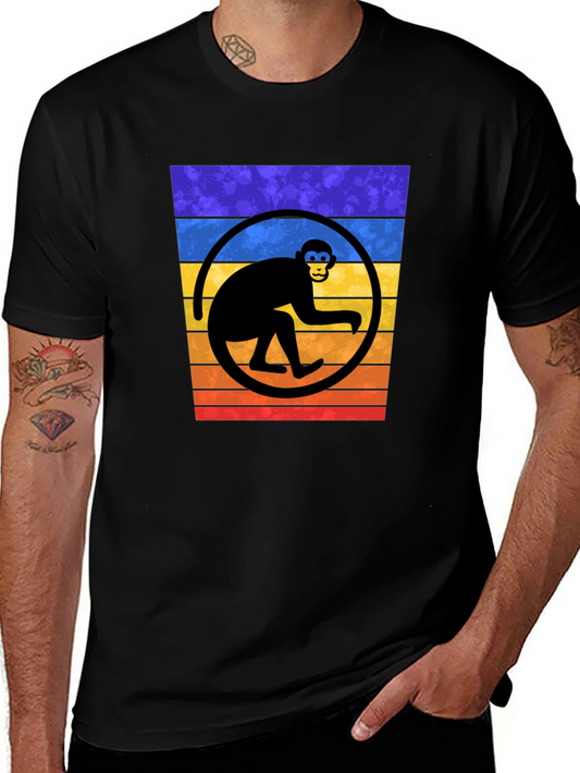 Retro Monkey T-Shirt - Vintage Striped Graphic Tee