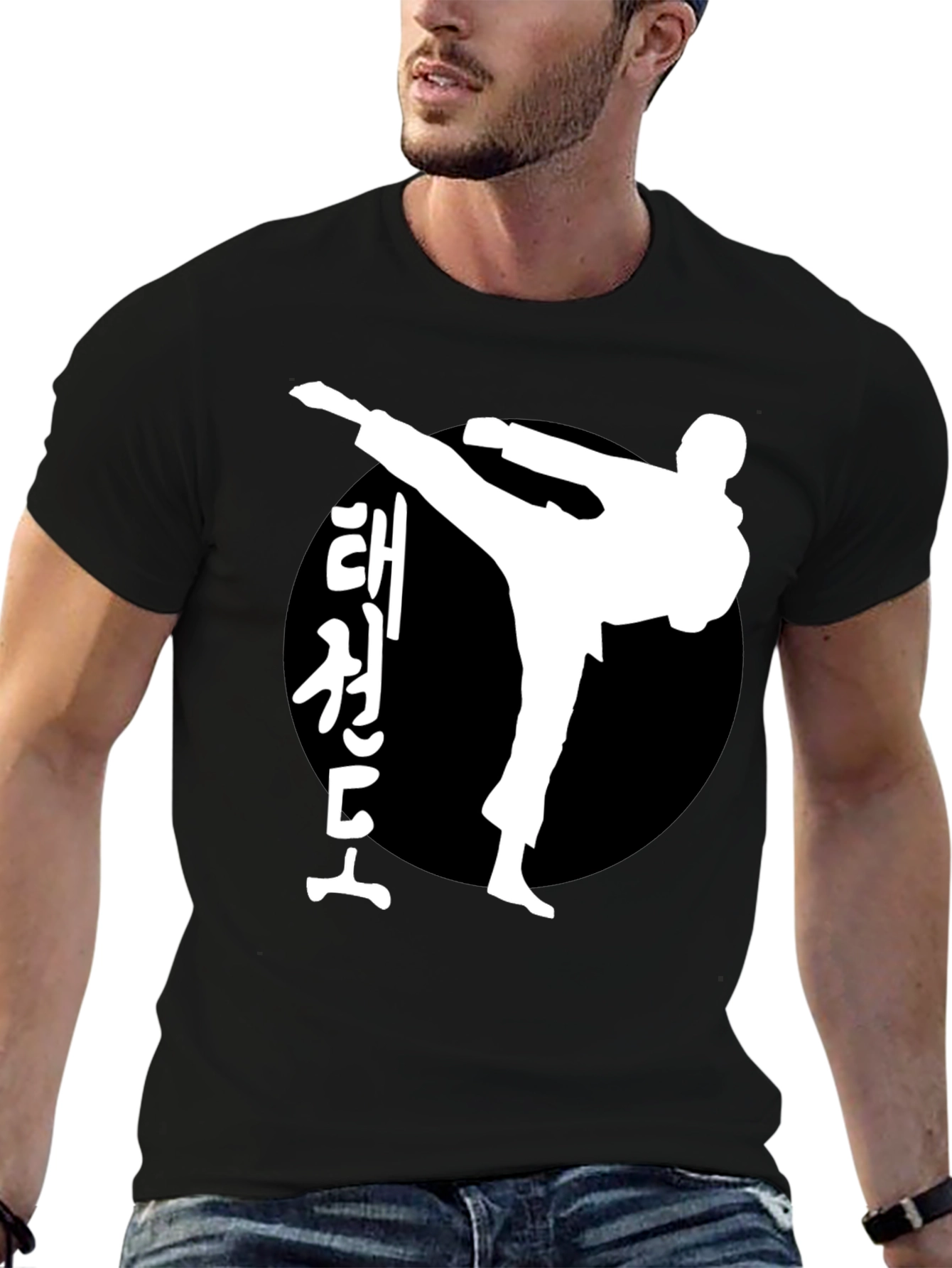 Taekwondo Kick Black T-Shirt Martial Arts Tee
