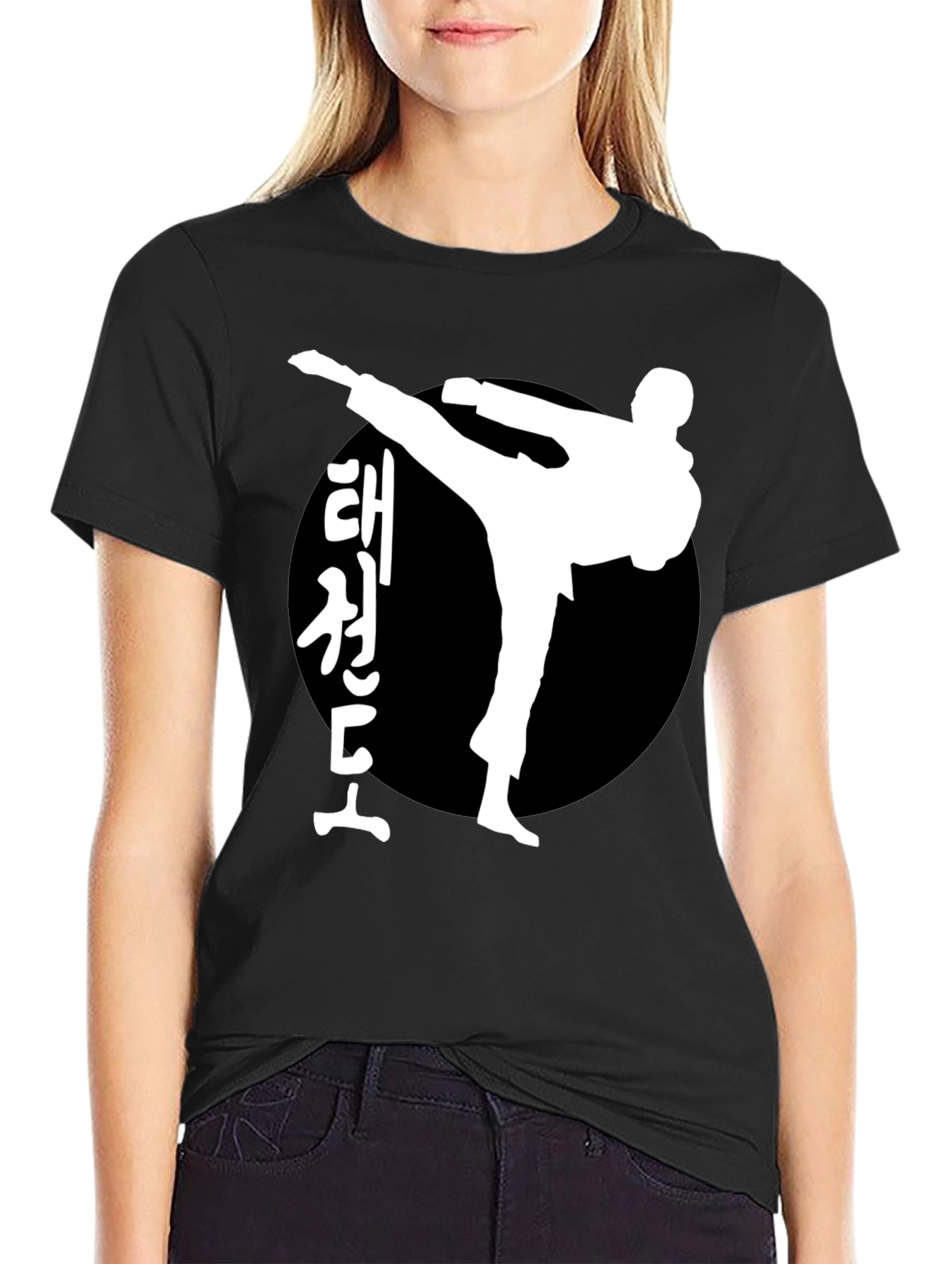 Taekwondo Kick Black T-Shirt Martial Arts Tee