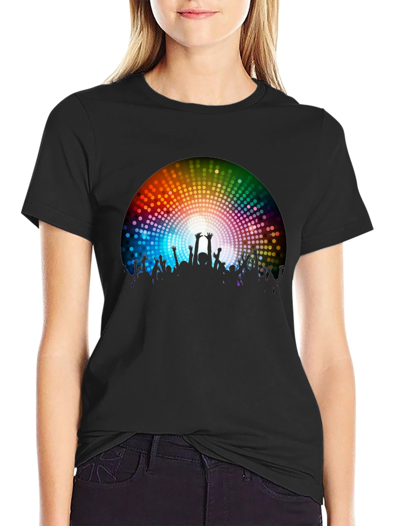 Party Crowd Graphic Tee - Black Cotton T-Shirt