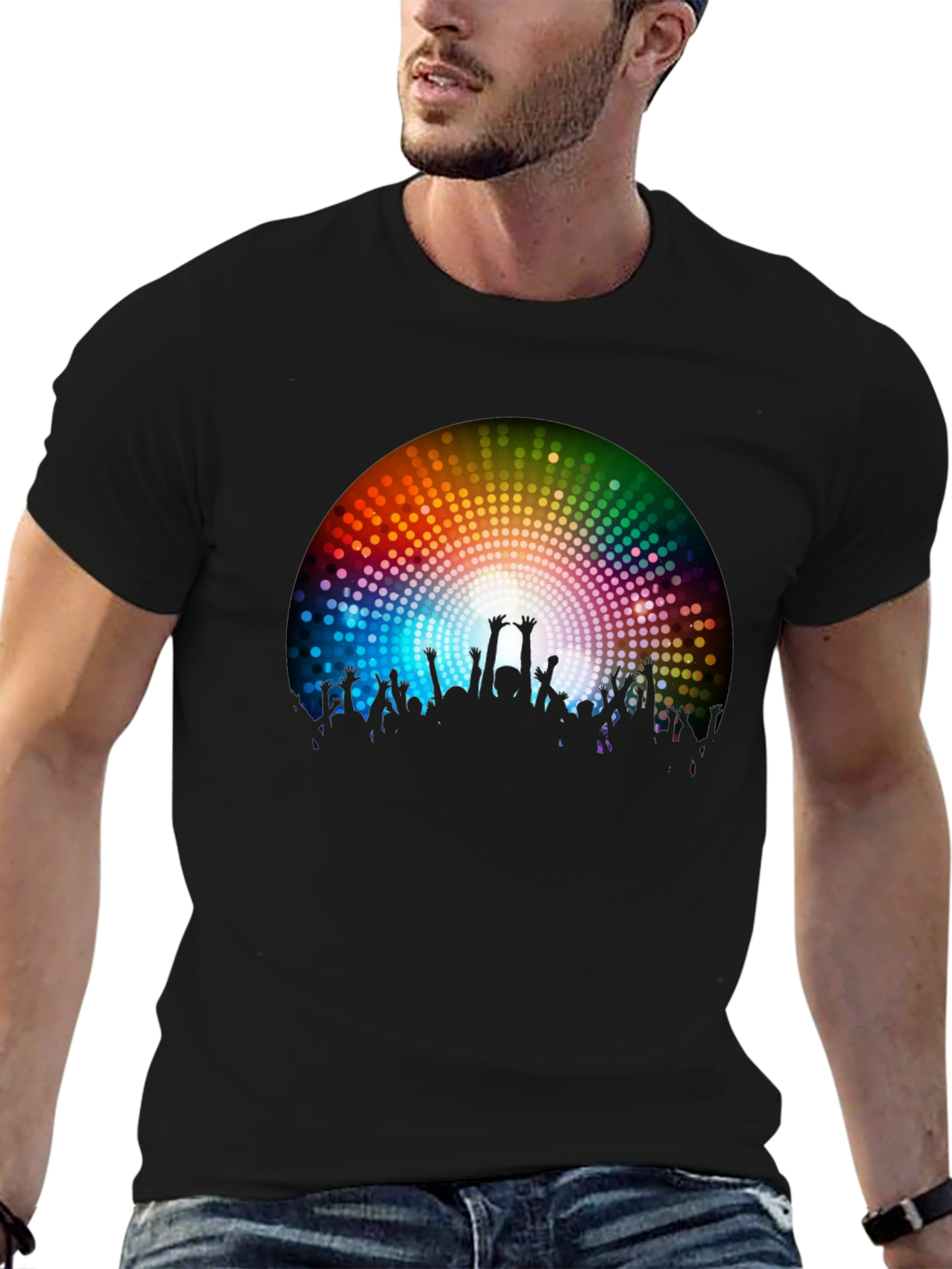 Party Crowd Graphic Tee - Black Cotton T-Shirt
