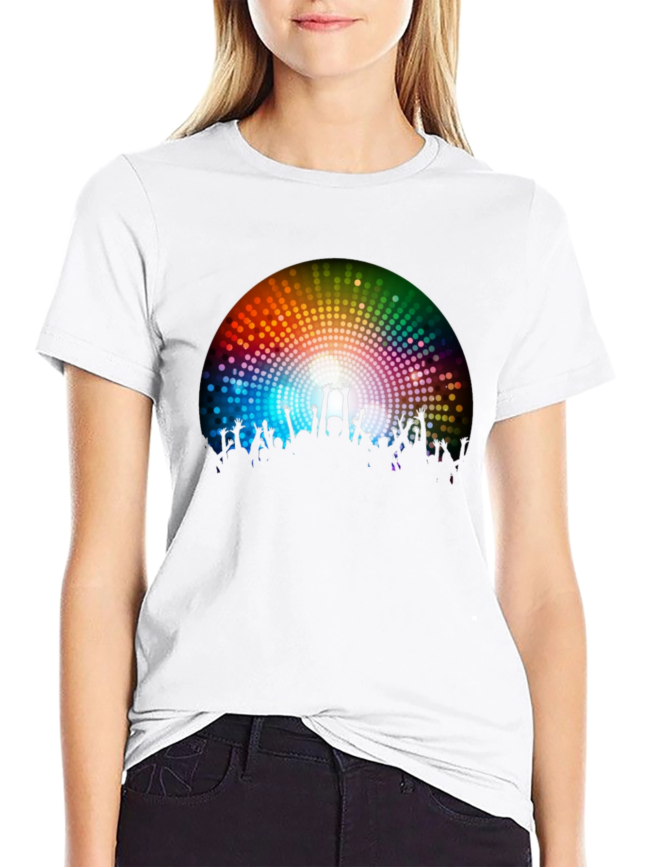 Party Crowd Graphic Tee - Black Cotton T-Shirt