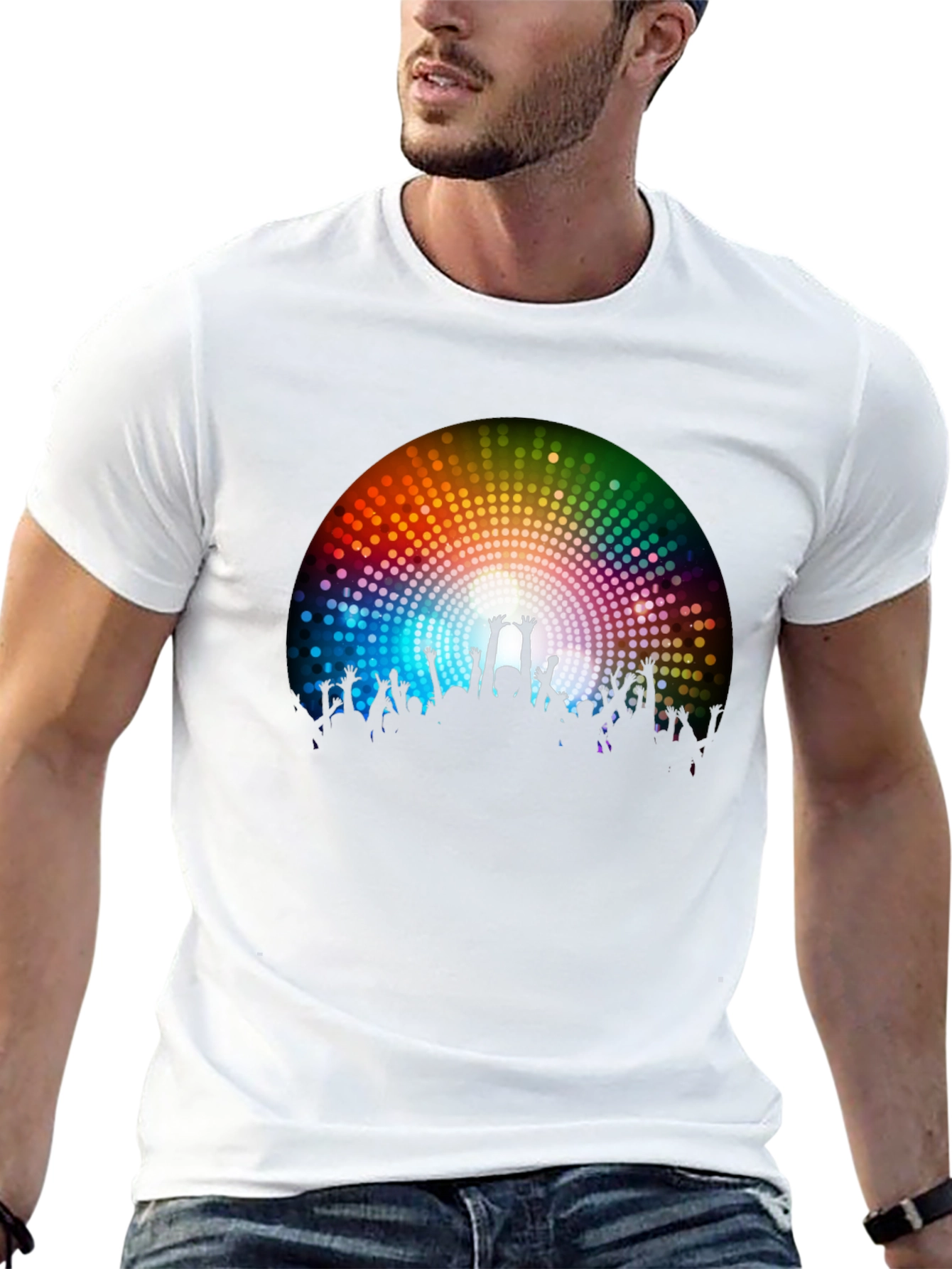 Party Crowd Graphic Tee - Black Cotton T-Shirt