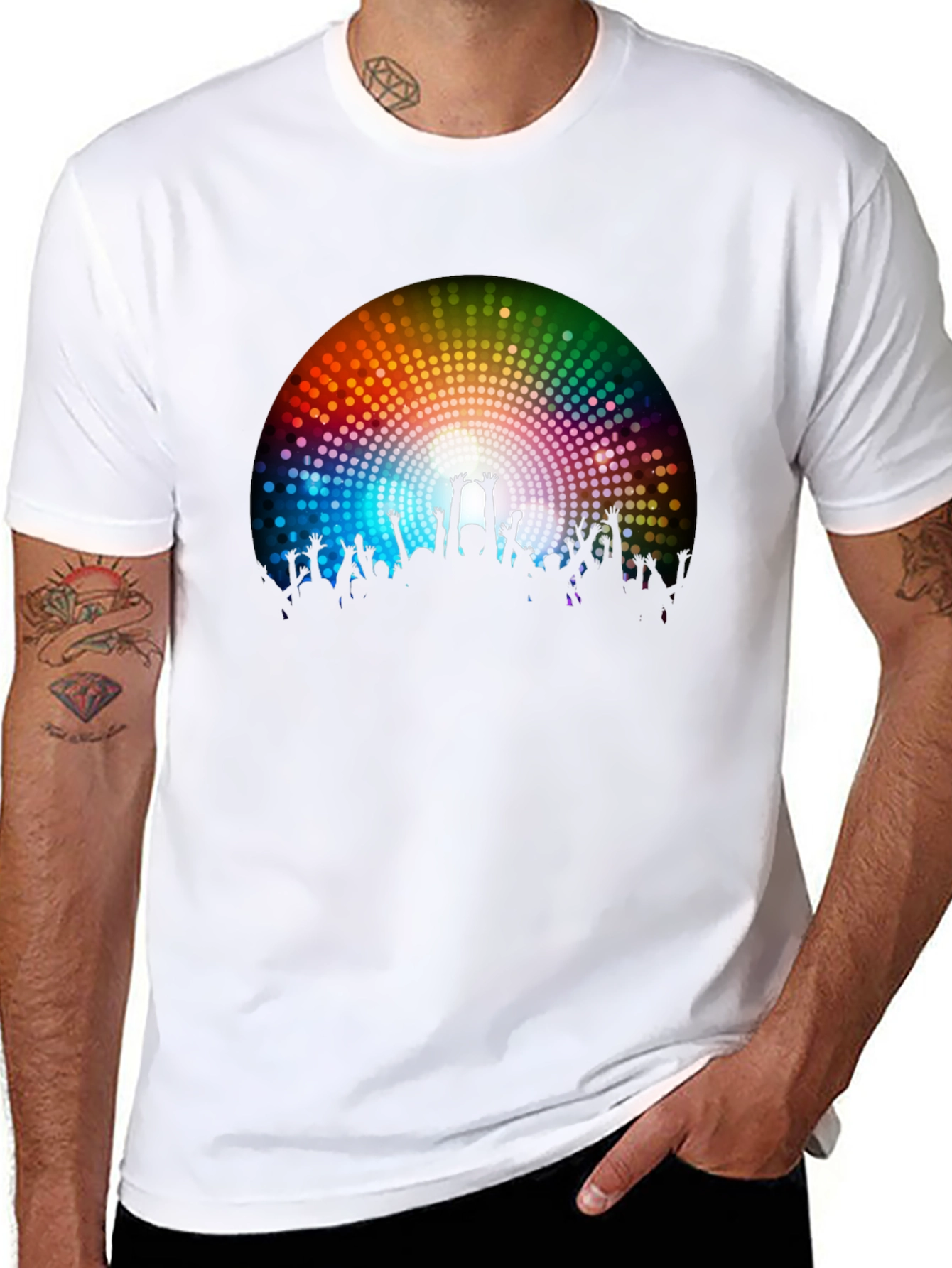Party Crowd Graphic Tee - Black Cotton T-Shirt