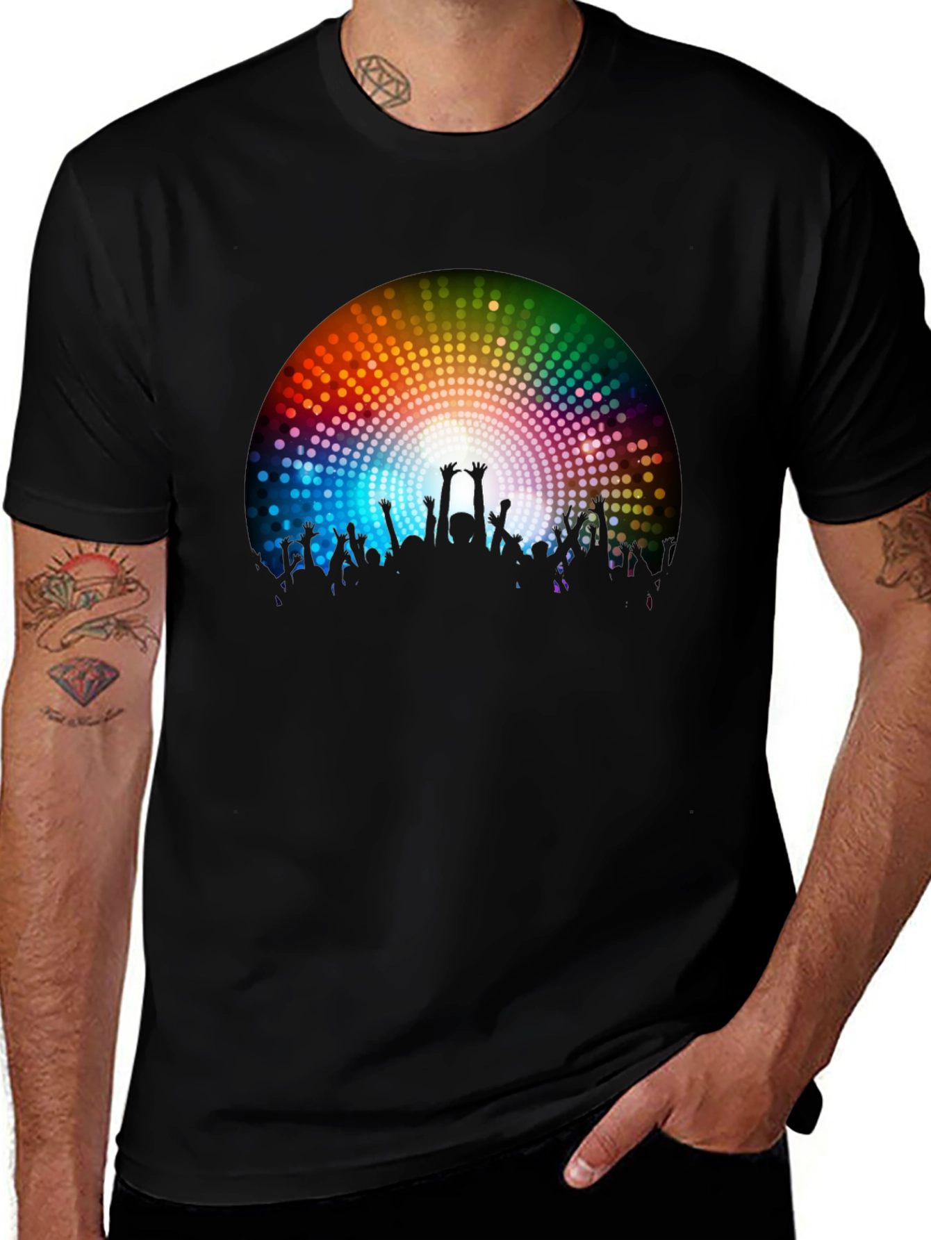 Party Crowd Graphic Tee - Black Cotton T-Shirt