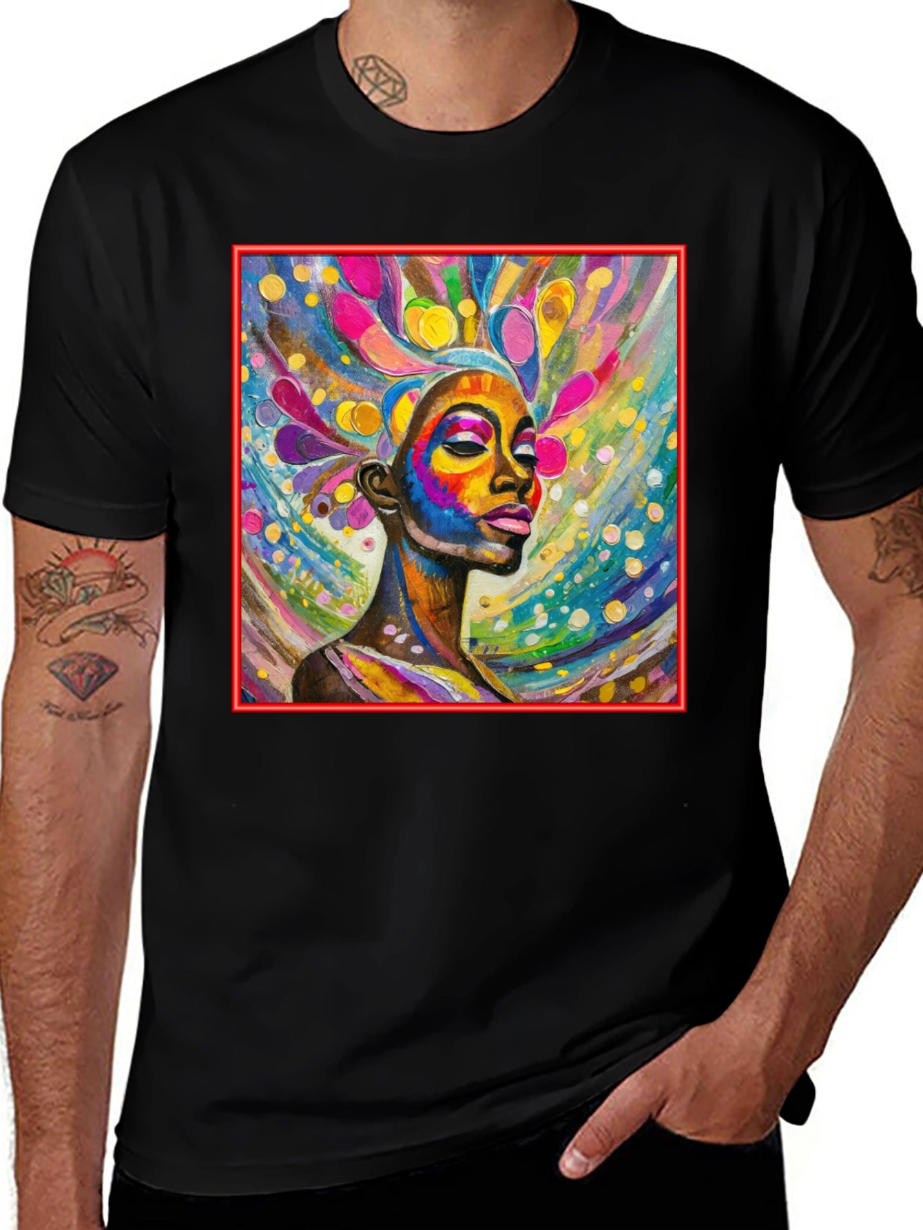 Vibrant Woman Art Black T-Shirt