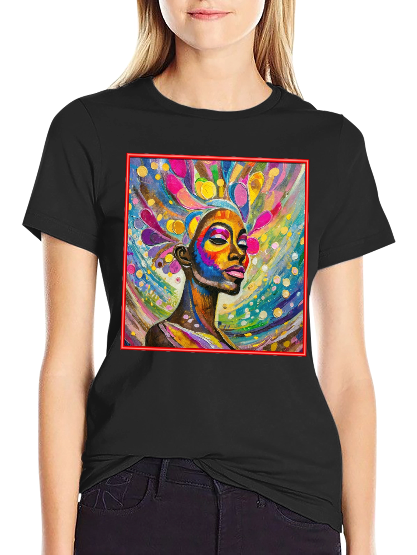 Vibrant Woman Art Black T-Shirt