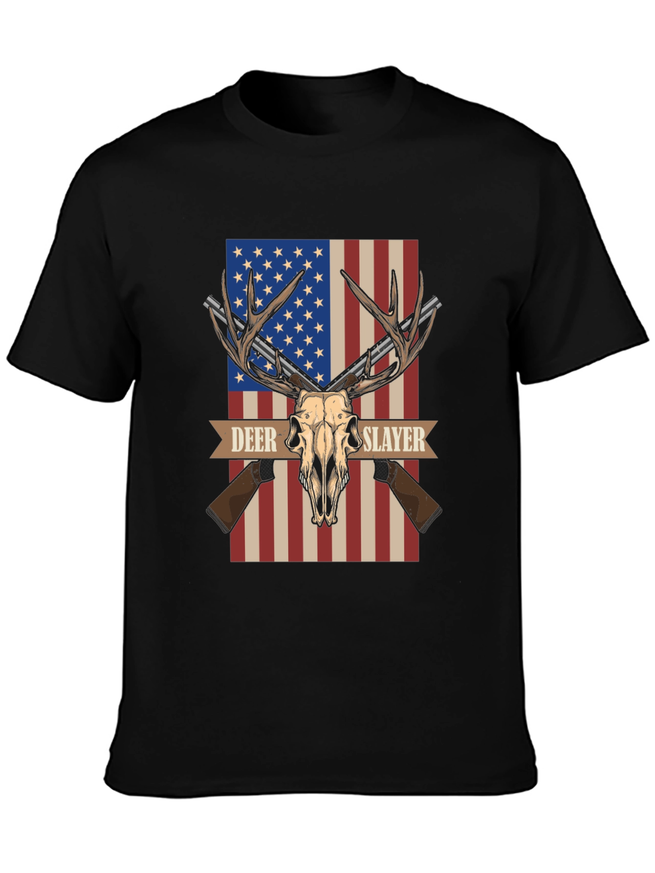 Deer Slayer Graphic T-Shirt - American Flag Hunting Tee