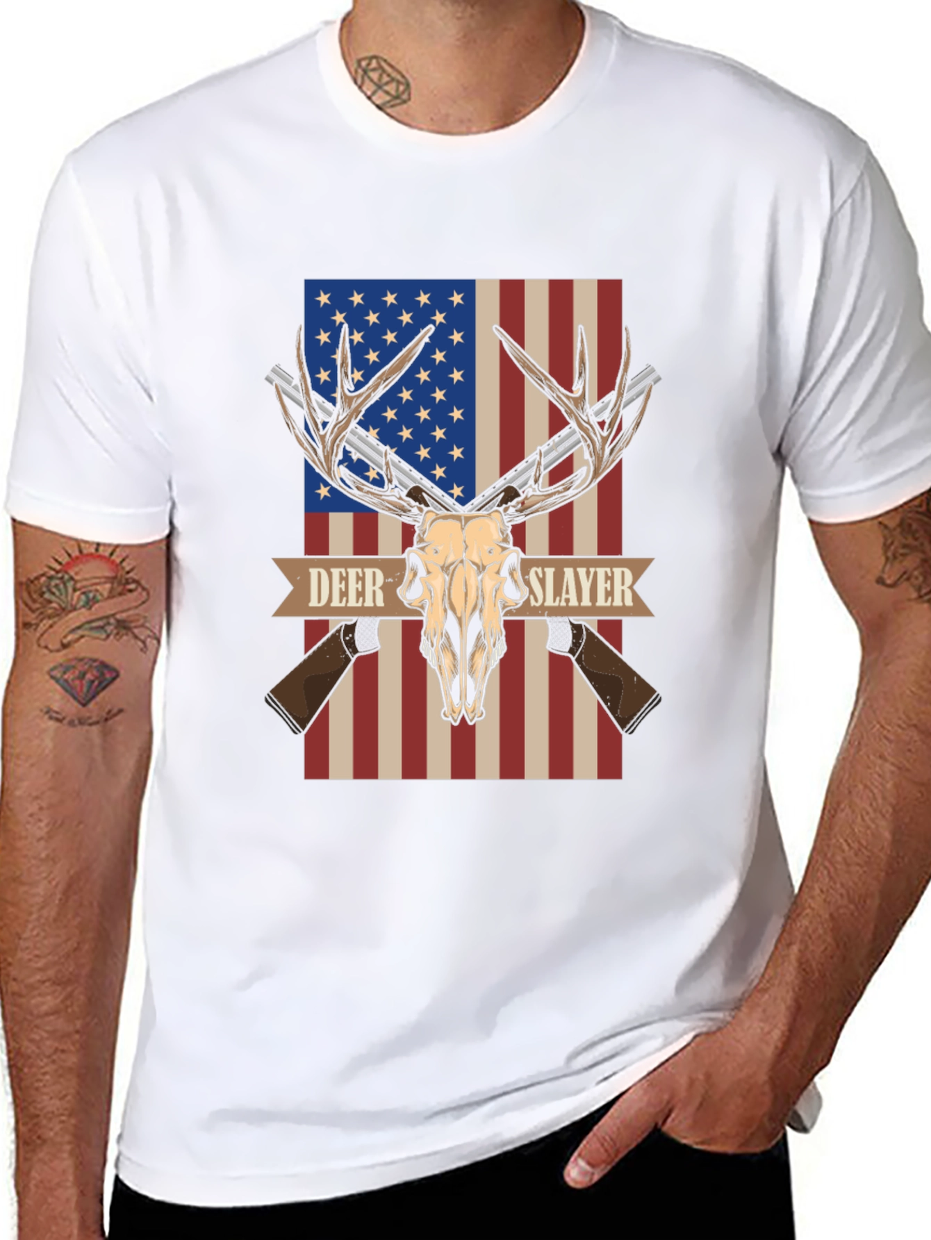 Deer Slayer Graphic T-Shirt - American Flag Hunting Tee