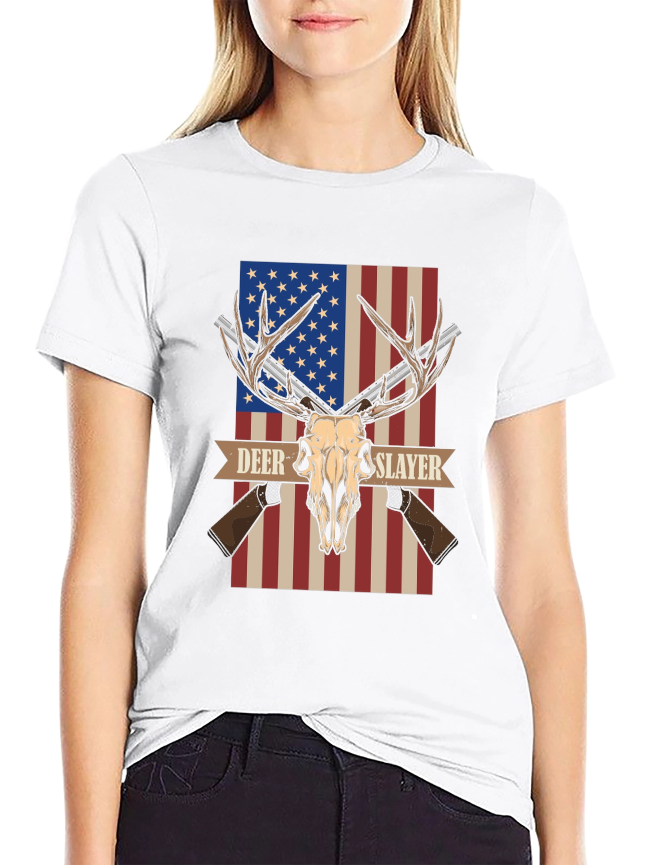 Deer Slayer Graphic T-Shirt - American Flag Hunting Tee