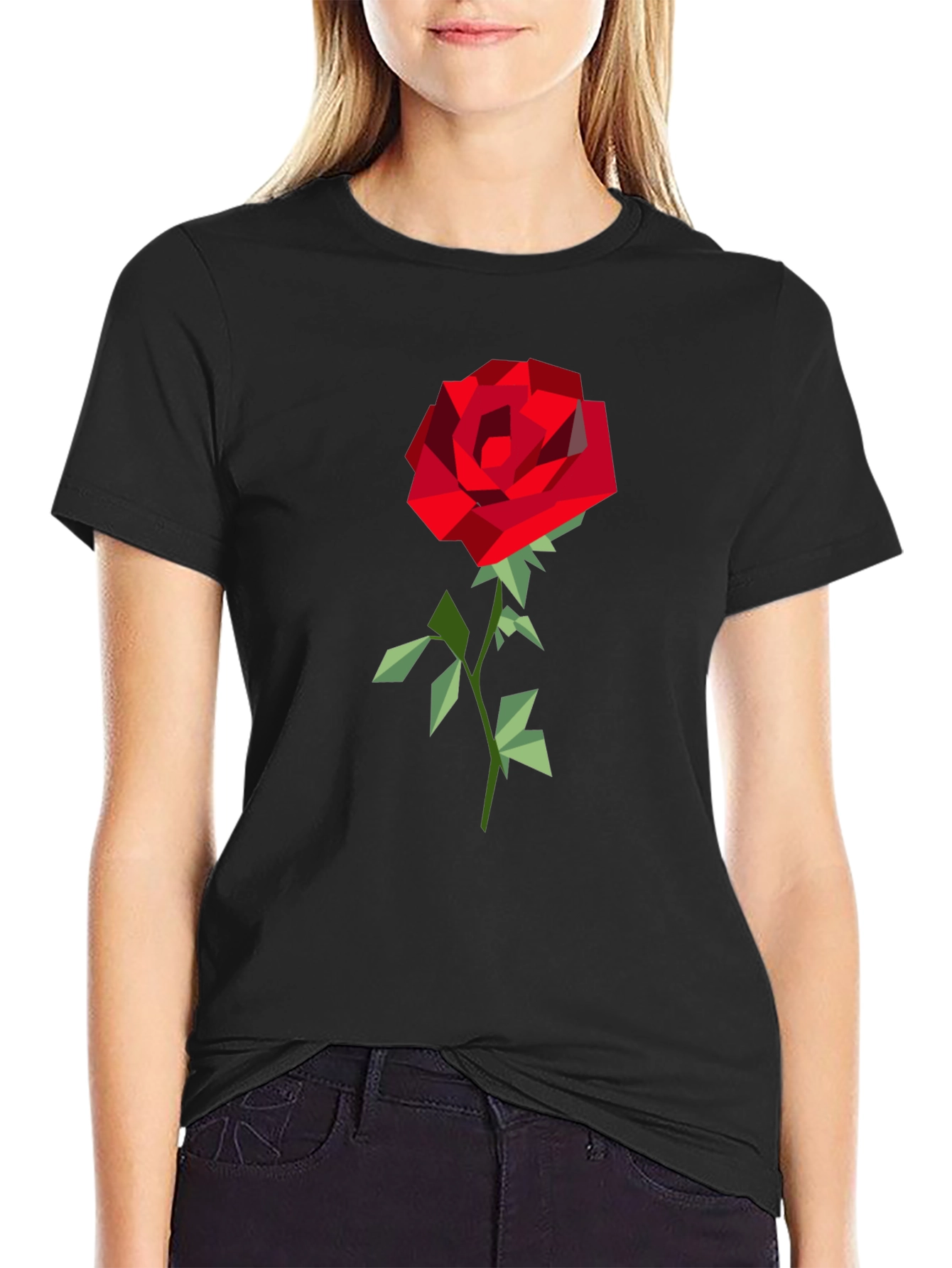 Geometric Rose Graphic Tee - Modern Art Shirt