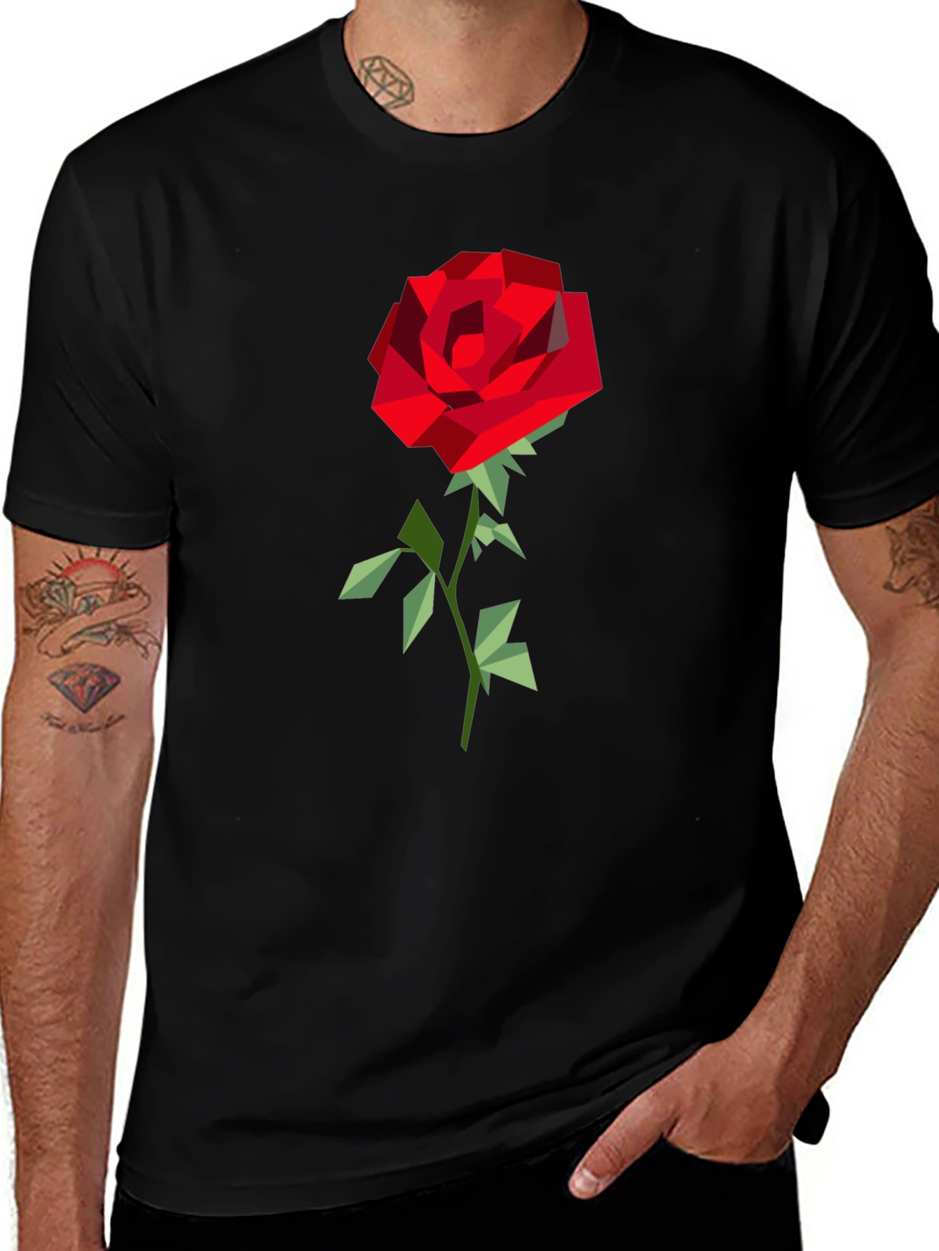 Geometric Rose Graphic Tee - Modern Art Shirt