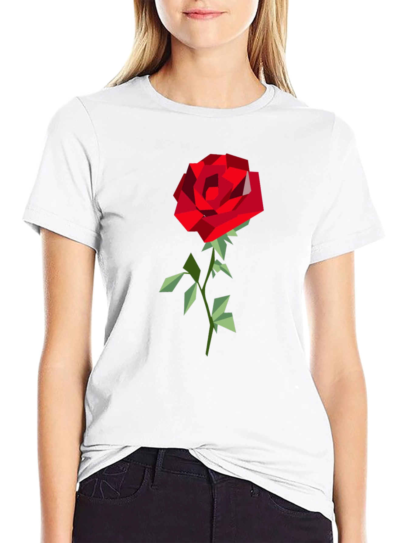 Geometric Rose Graphic Tee - Modern Art Shirt