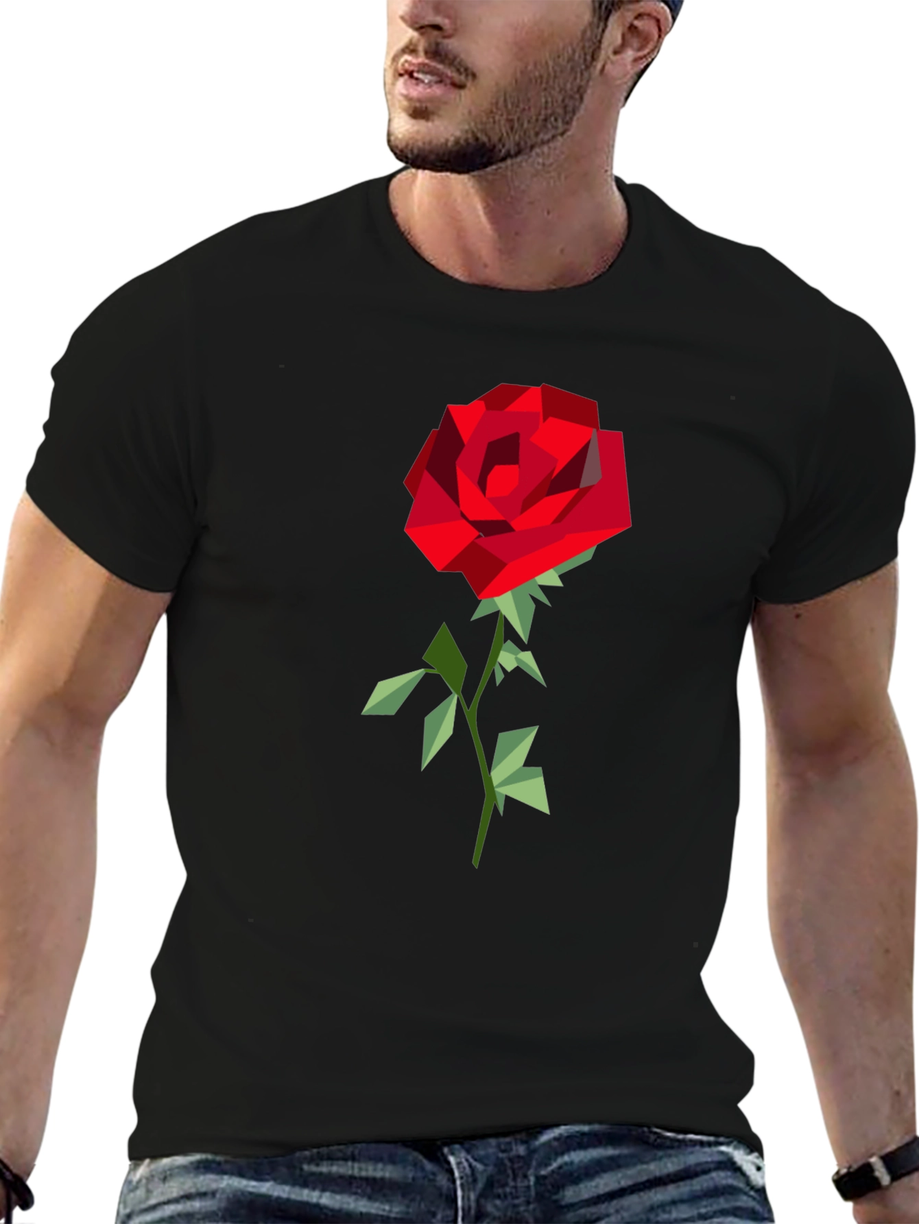 Geometric Rose Graphic Tee - Modern Art Shirt