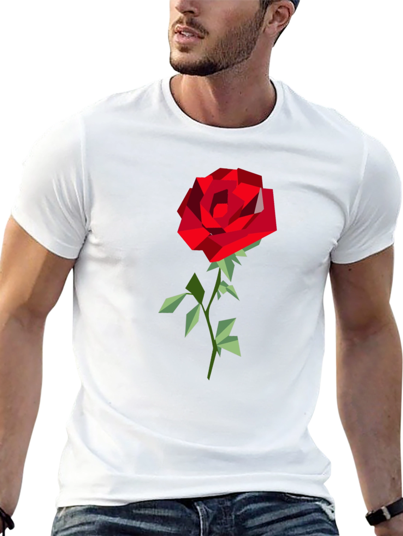 Geometric Rose Graphic Tee - Modern Art Shirt