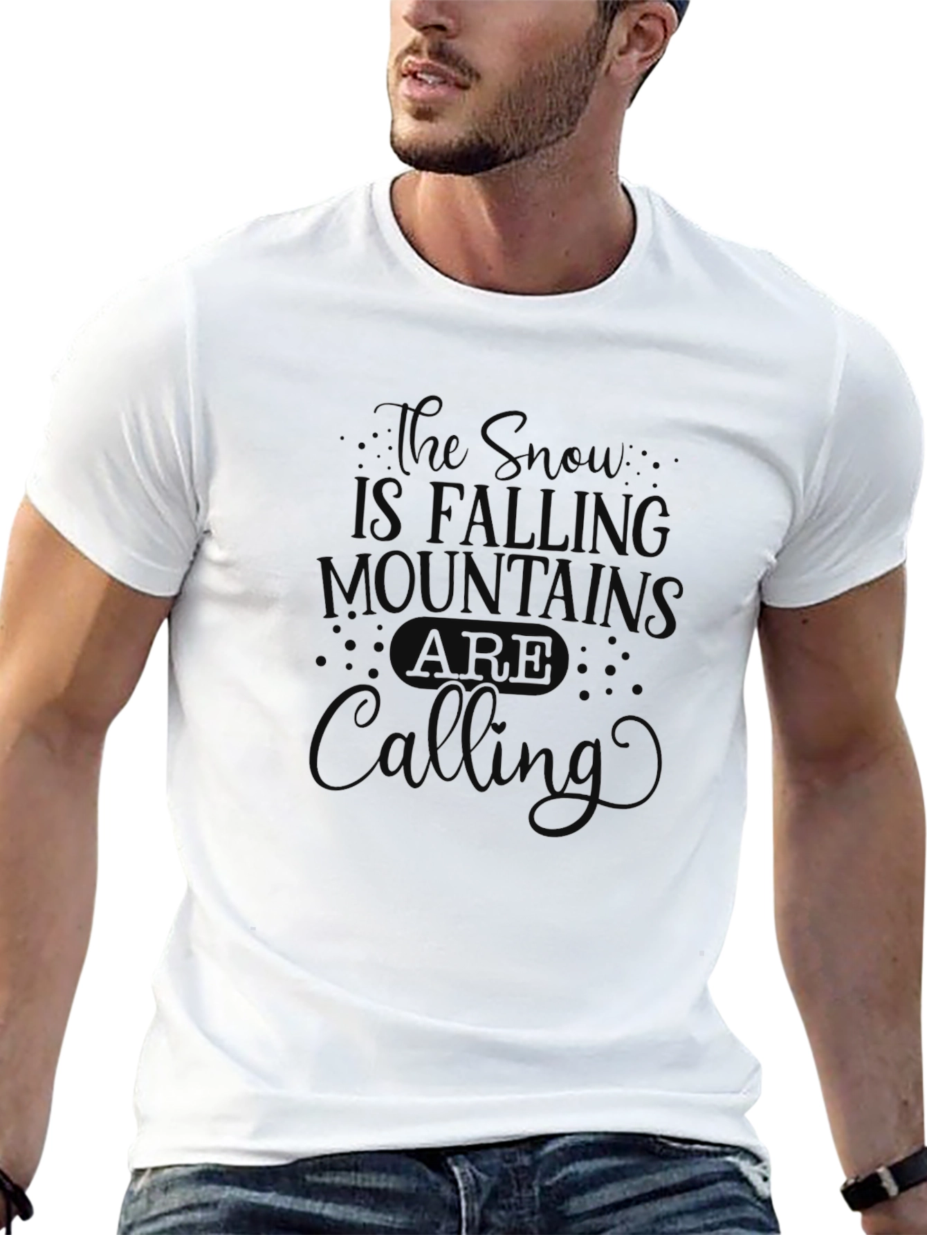 Snow Mountains Calling Black Graphic T-Shirt