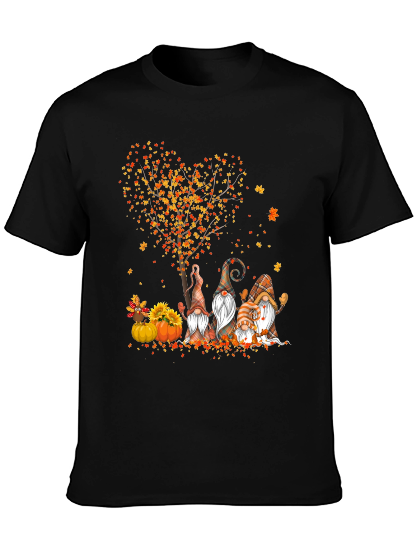 Fall Gnomes & Heart Tree Black T-Shirt
