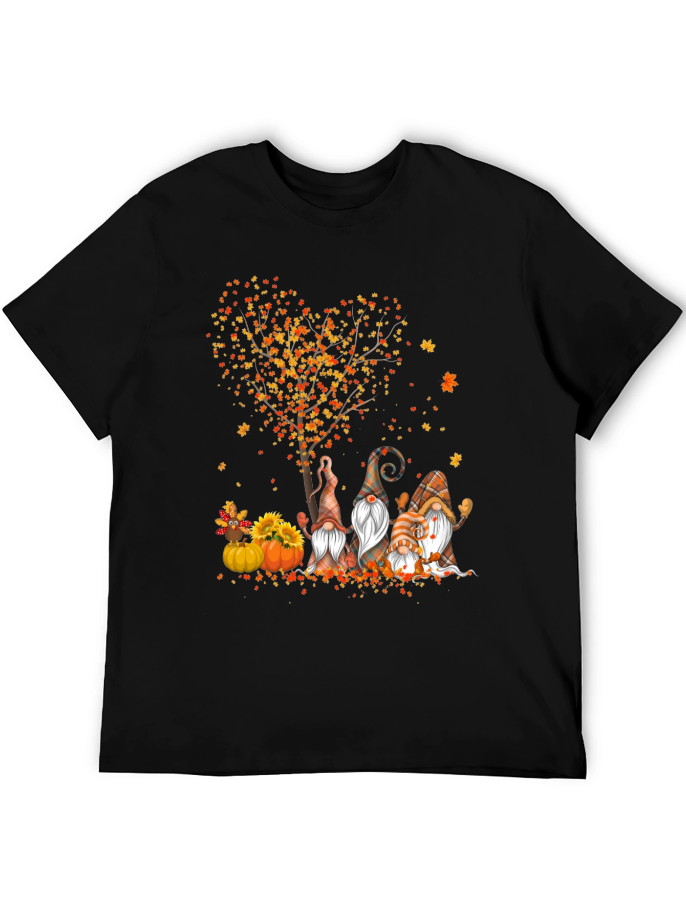 Fall Gnomes & Heart Tree Black T-Shirt