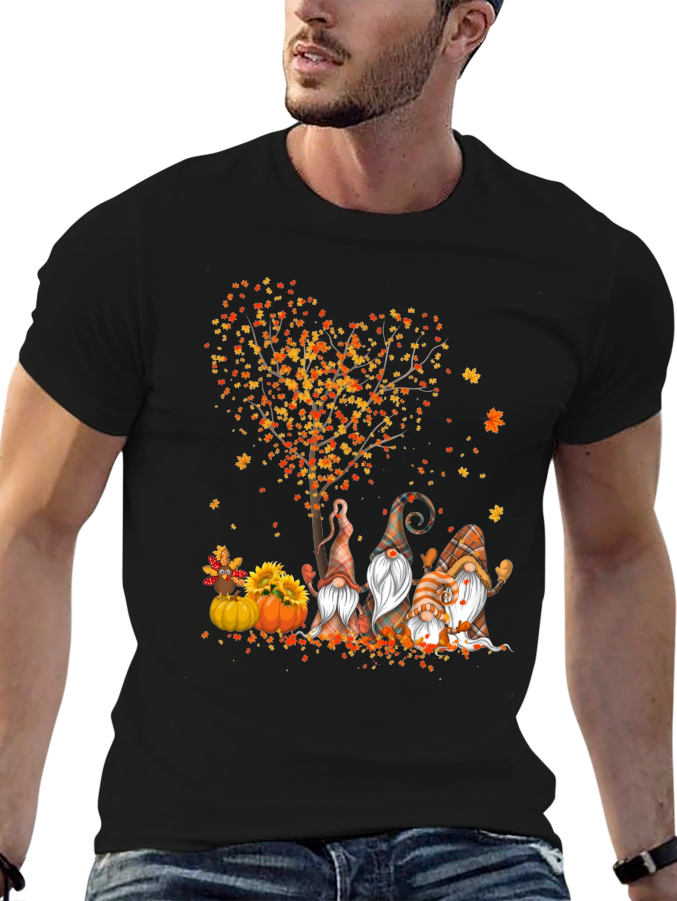 Fall Gnomes & Heart Tree Black T-Shirt
