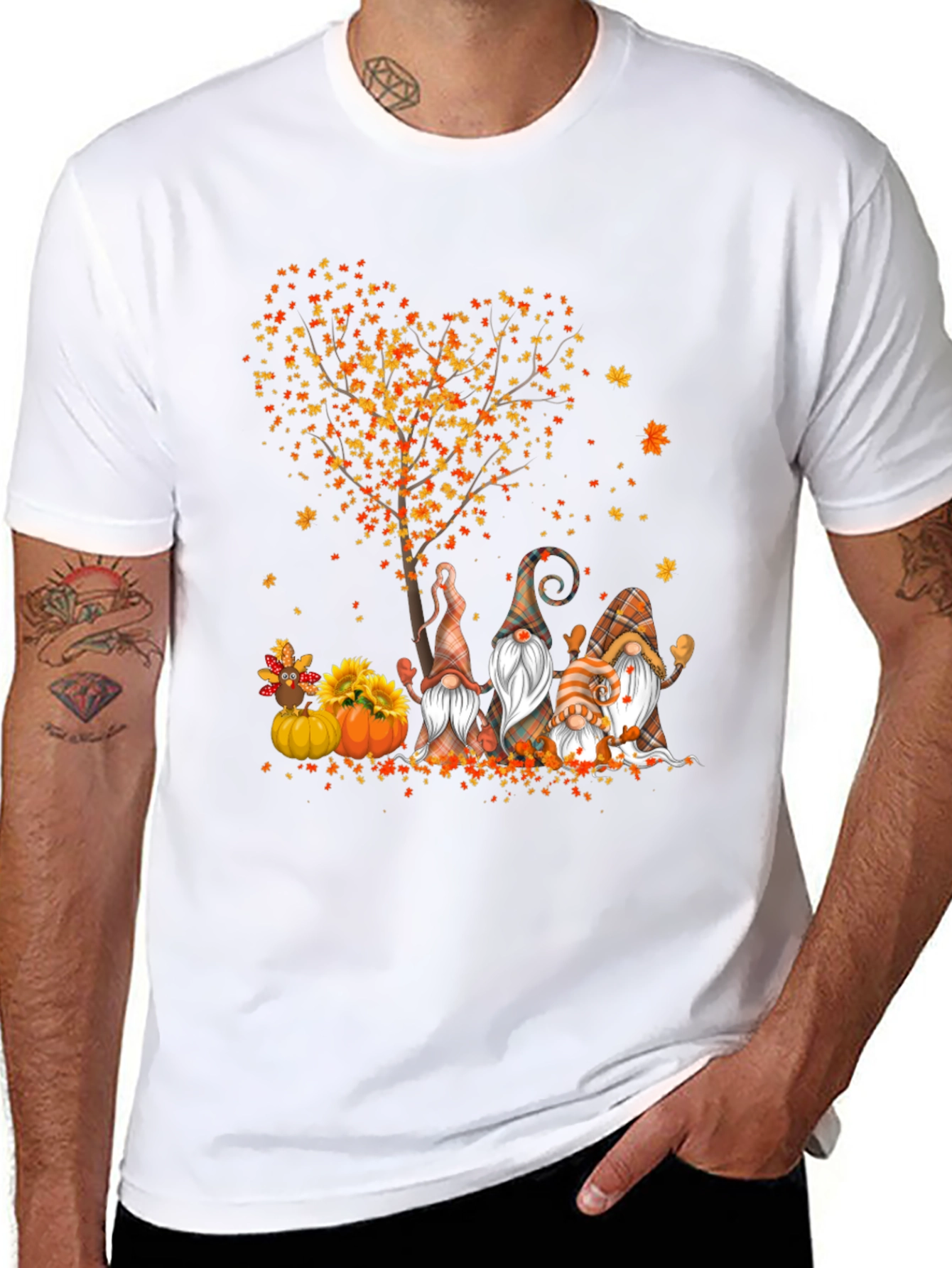 Fall Gnomes & Heart Tree Black T-Shirt