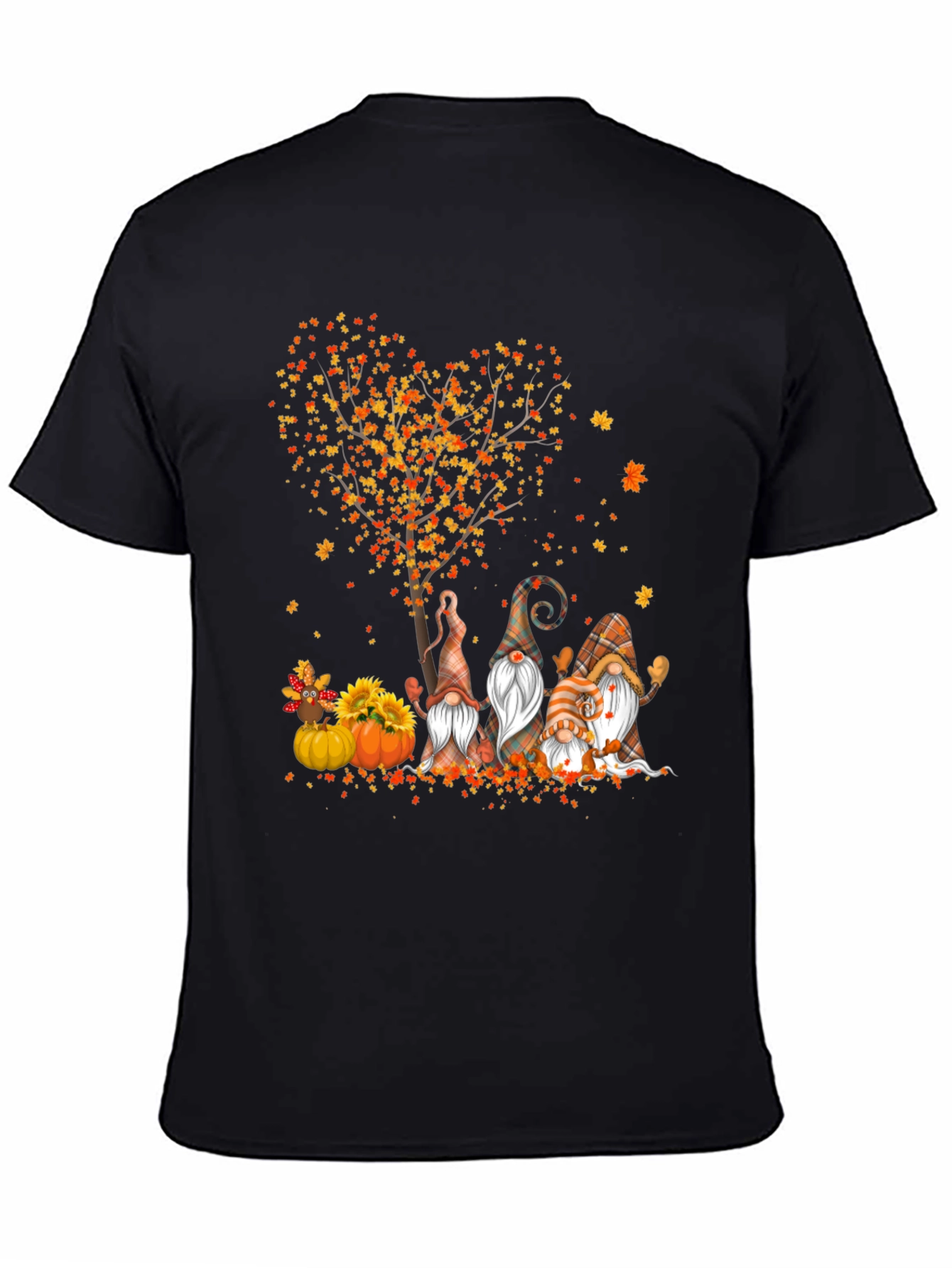 Fall Gnomes & Heart Tree Black T-Shirt