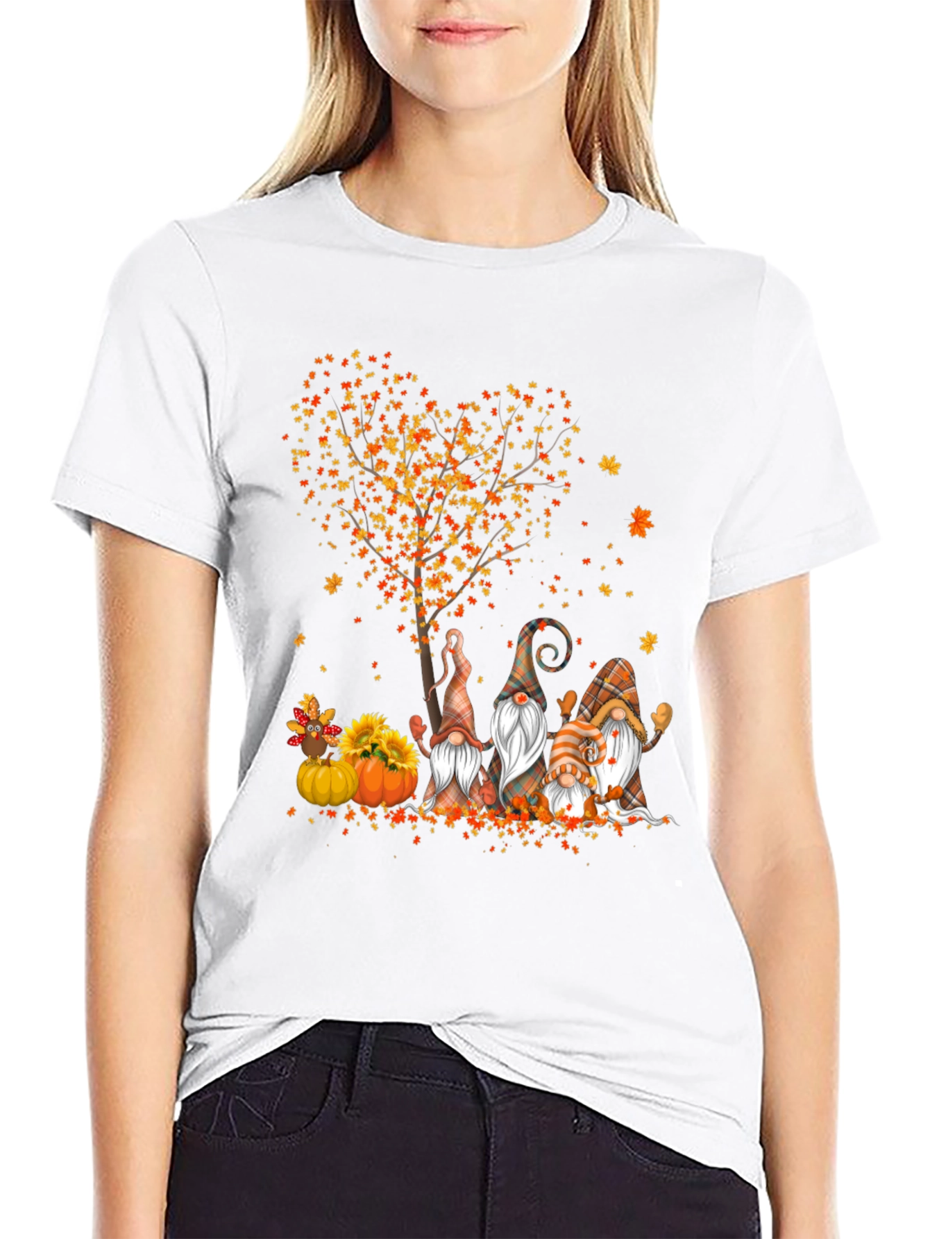Fall Gnomes & Heart Tree Black T-Shirt