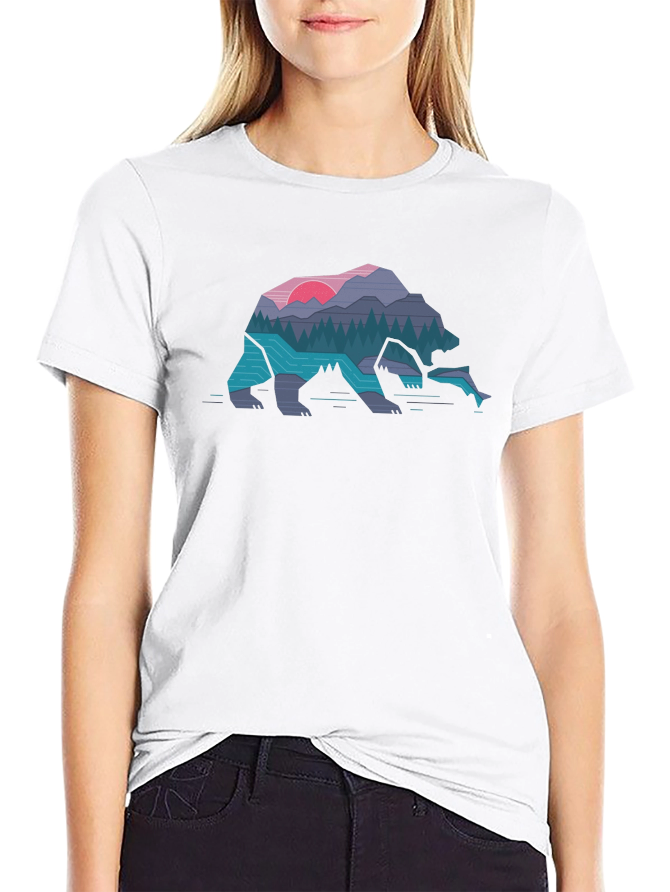 Geometric Bear Nature Scene Graphic Tee