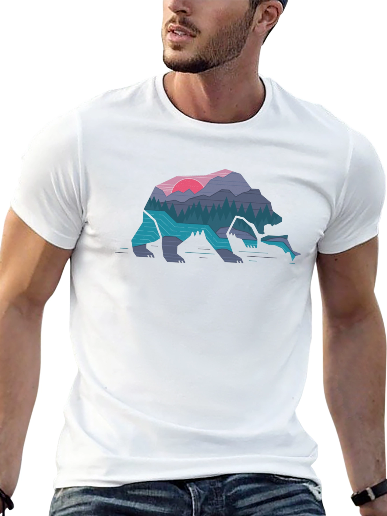Geometric Bear Nature Scene Graphic Tee