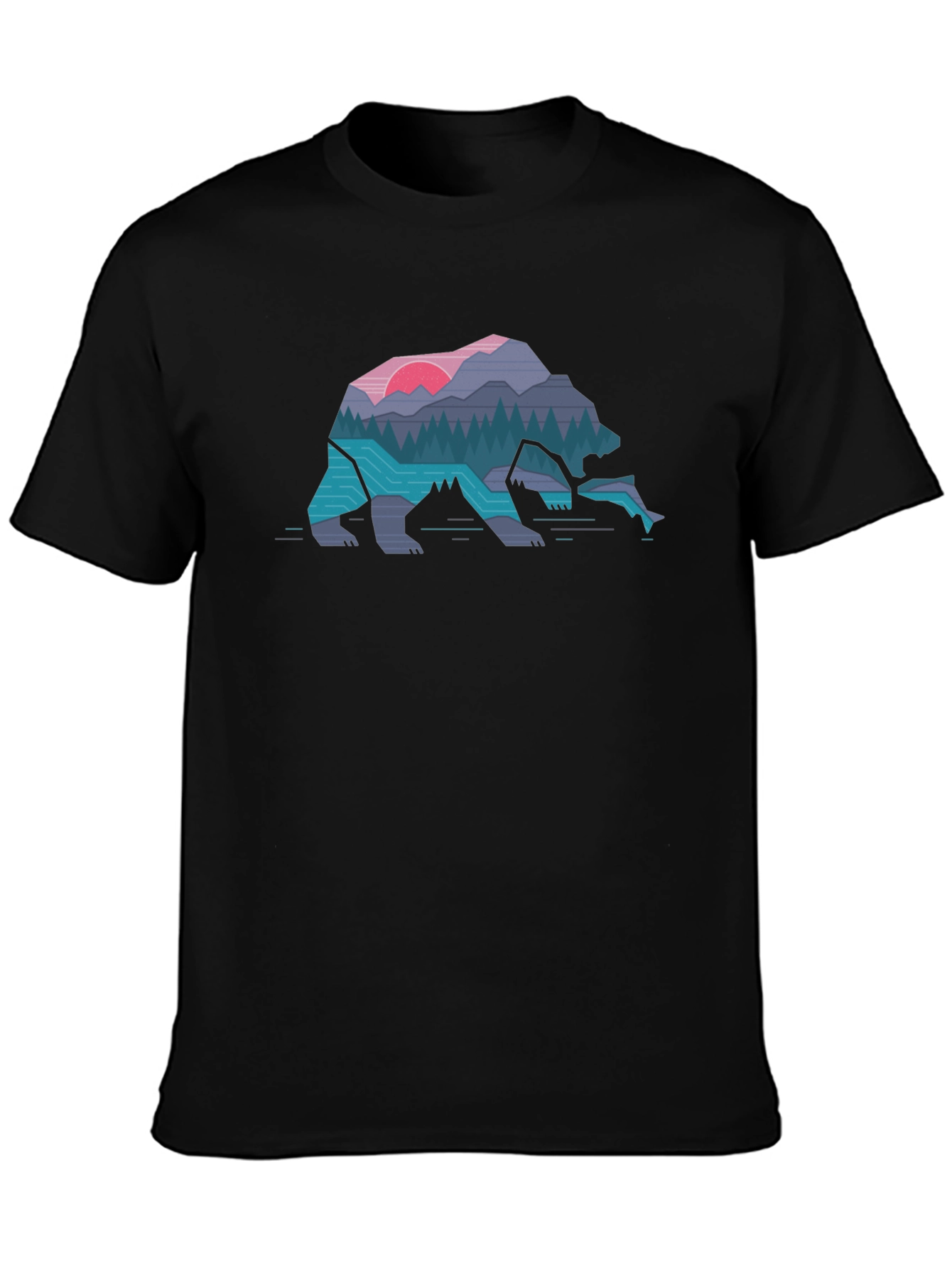 Geometric Bear Nature Scene Graphic Tee