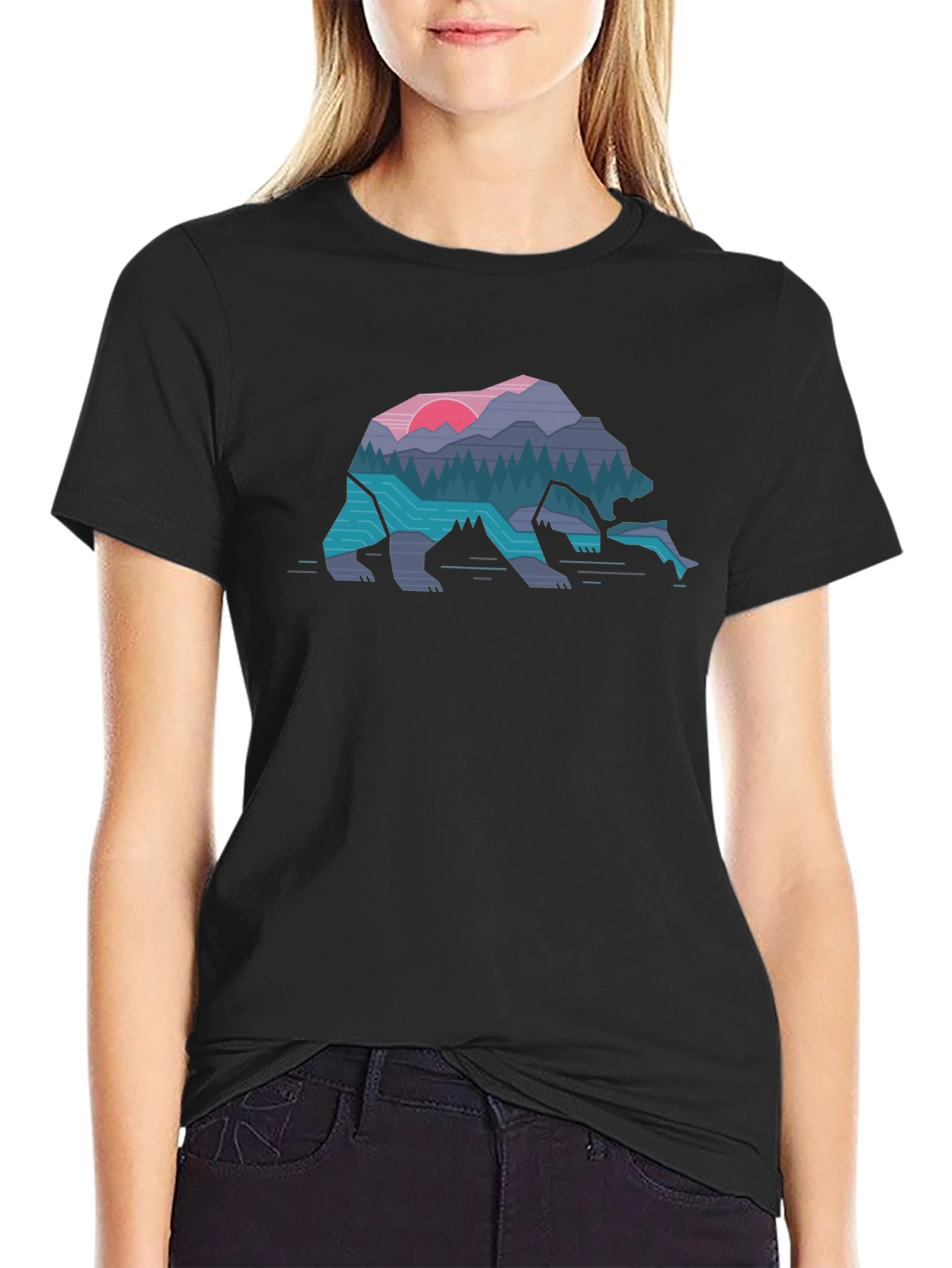 Geometric Bear Nature Scene Graphic Tee