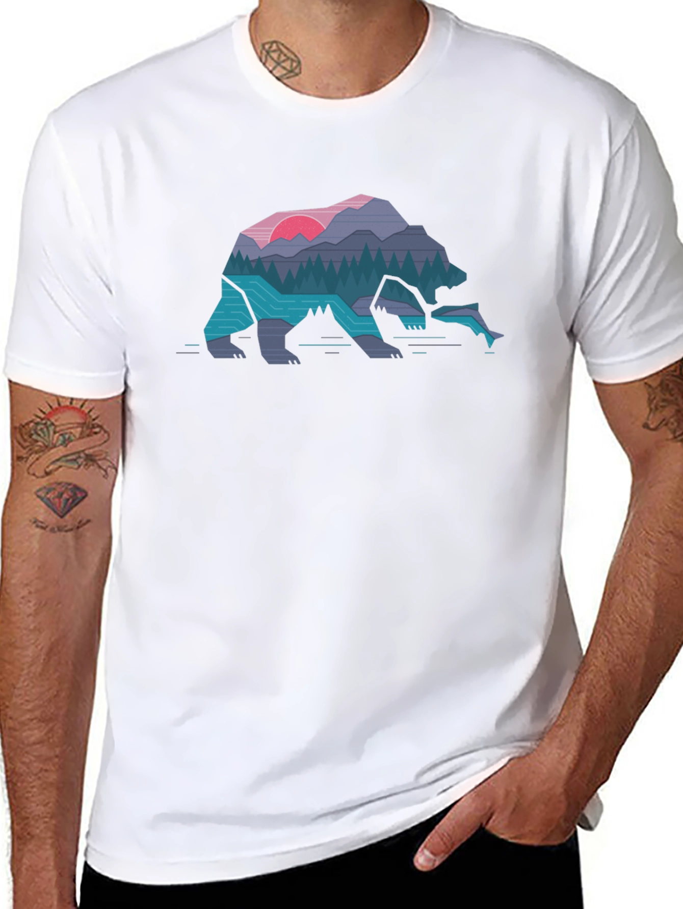 Geometric Bear Nature Scene Graphic Tee