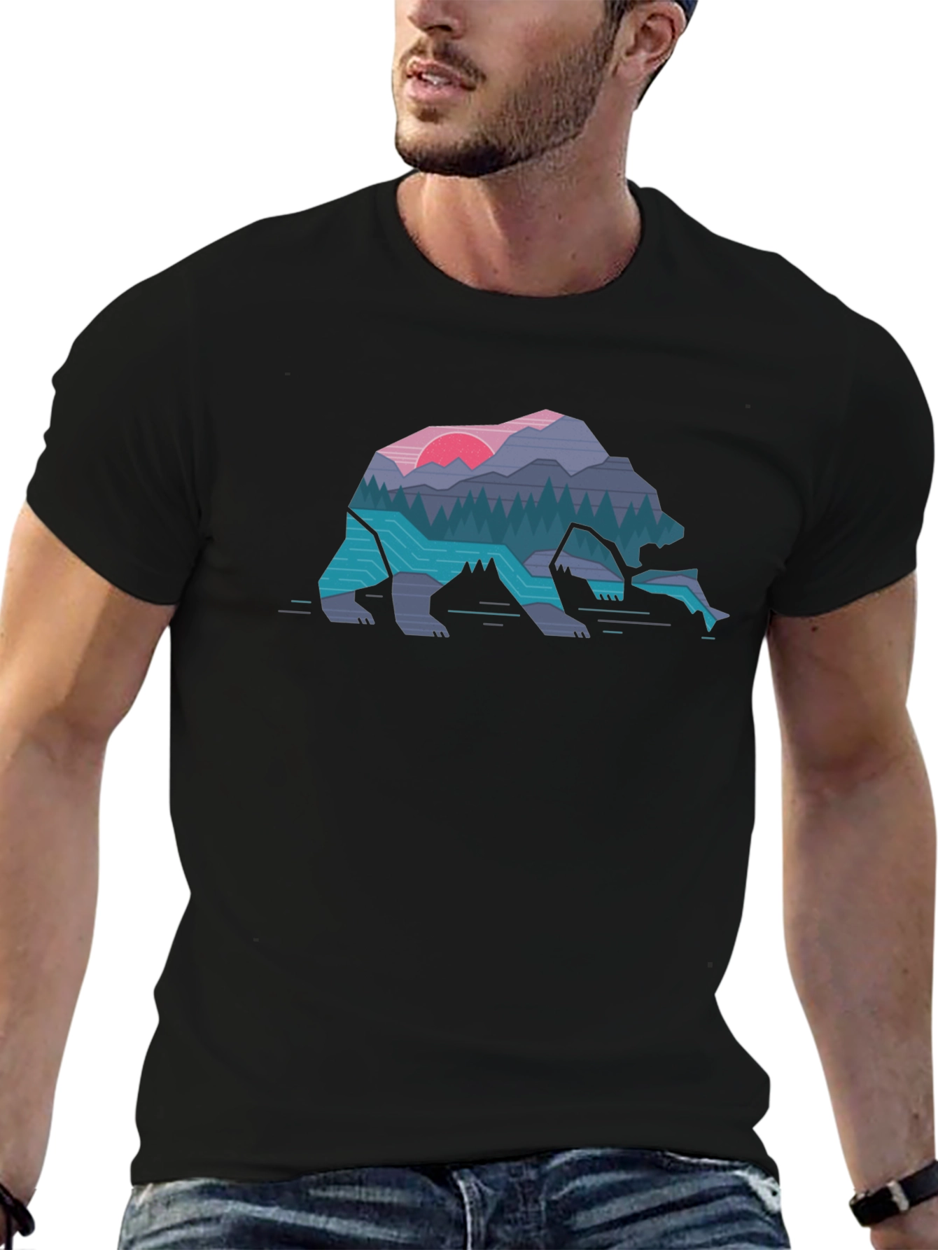 Geometric Bear Nature Scene Graphic Tee