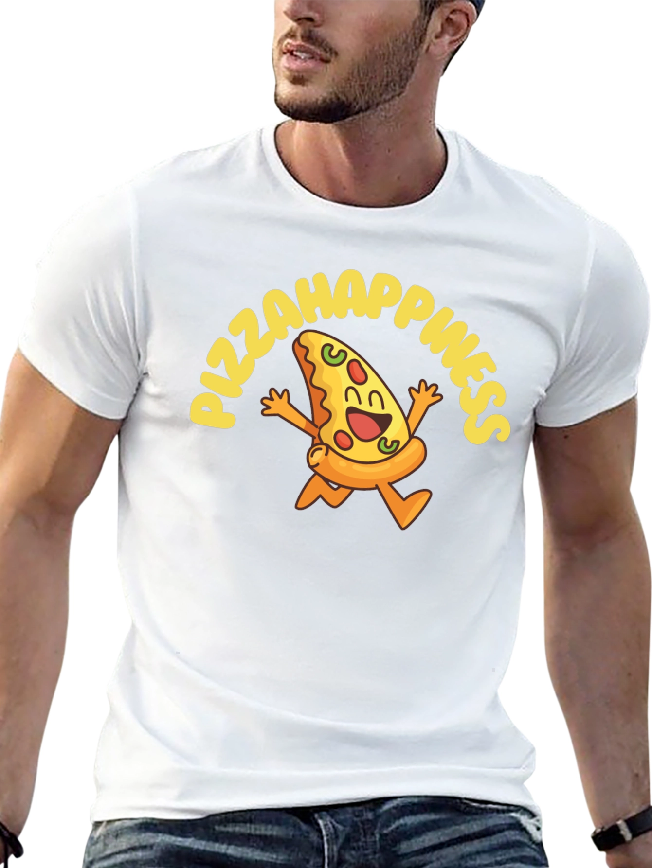 Pizza Happiness Graphic Black T-Shirt