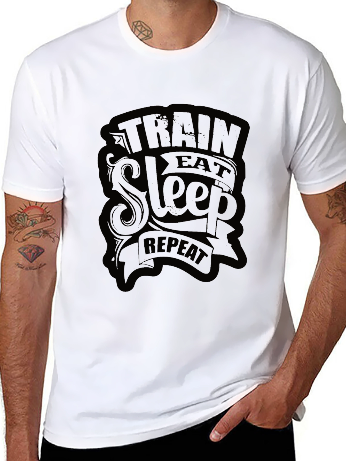 Train Eat Sleep Repeat Mens Black T-Shirt