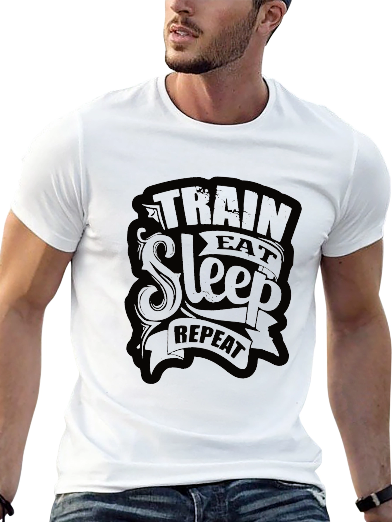 Train Eat Sleep Repeat Mens Black T-Shirt