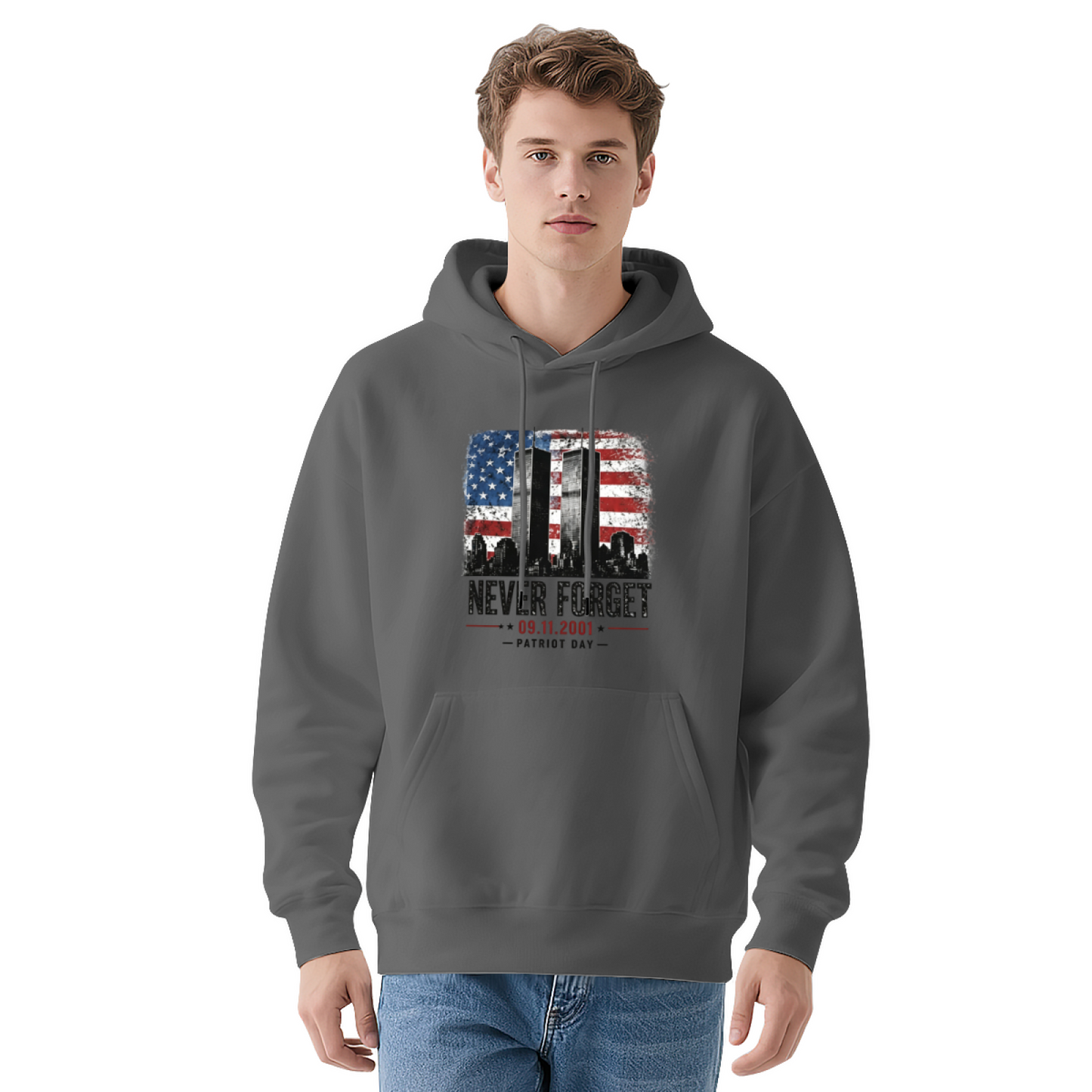Distressed Vintage Flag Twin Towers Patriot Day 9/11 Hoodie