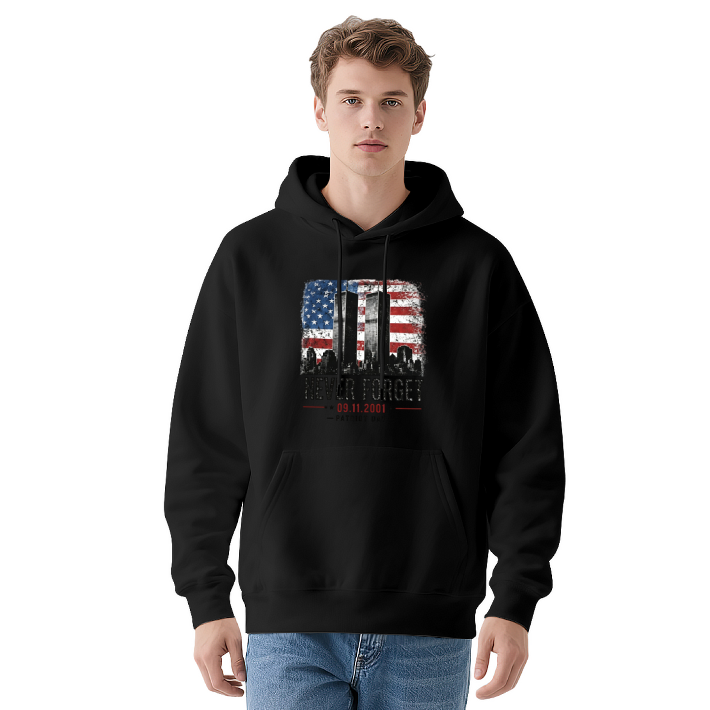 Distressed Vintage Flag Twin Towers Patriot Day 9/11 Hoodie