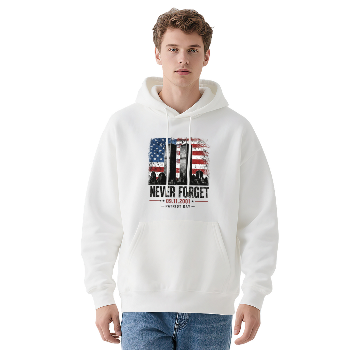 Distressed Vintage Flag Twin Towers Patriot Day 9/11 Hoodie