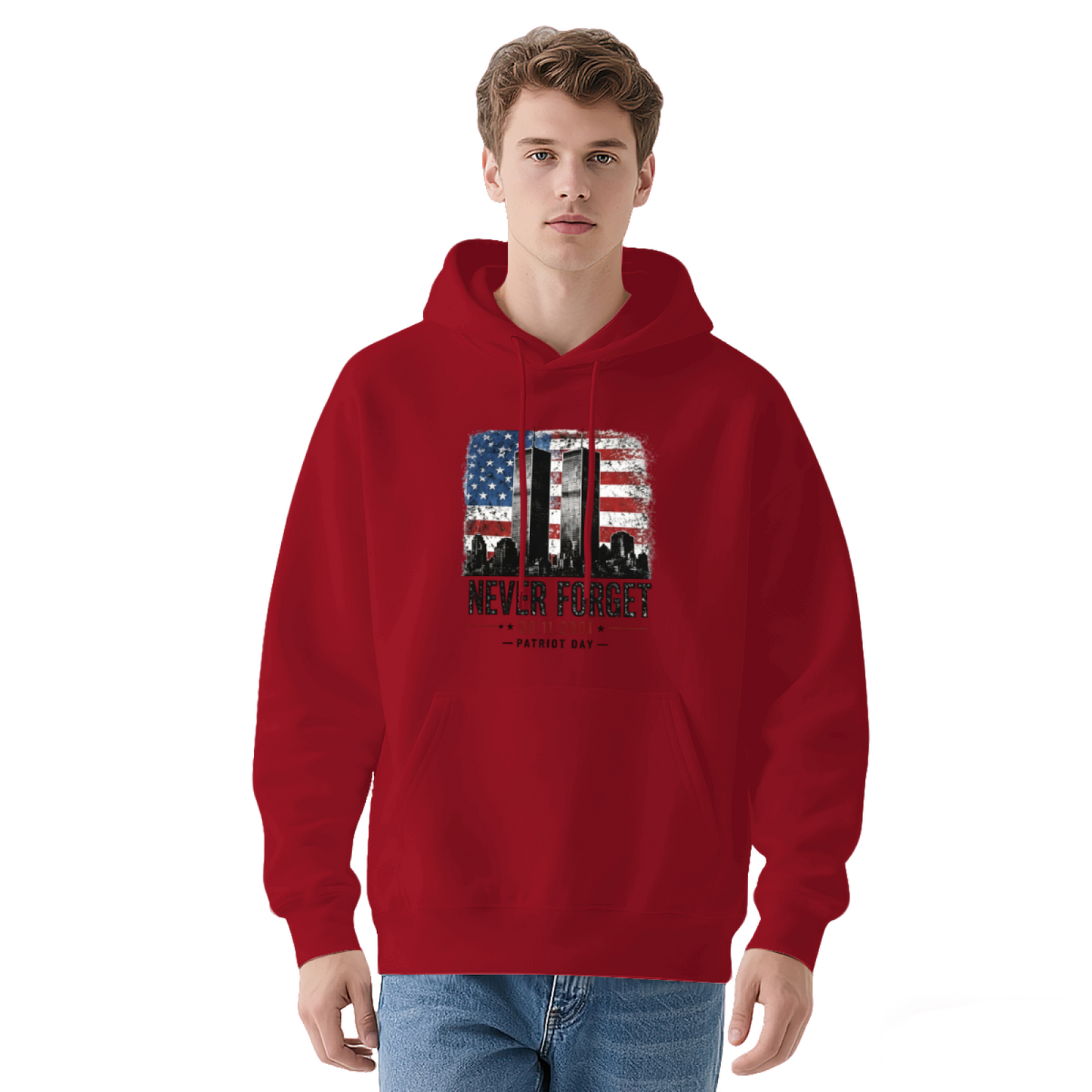 Distressed Vintage Flag Twin Towers Patriot Day 9/11 Hoodie