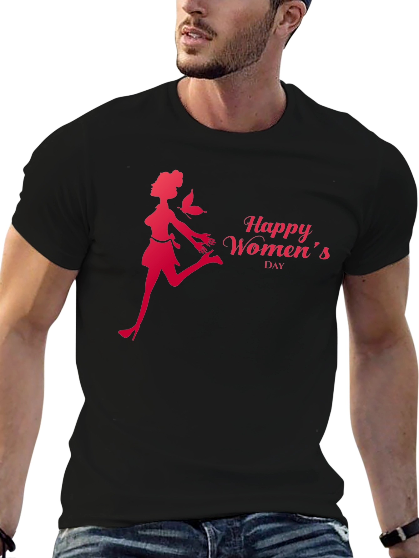 Happy Womens Day Graphic Tee - Stylish Black T-Shirt