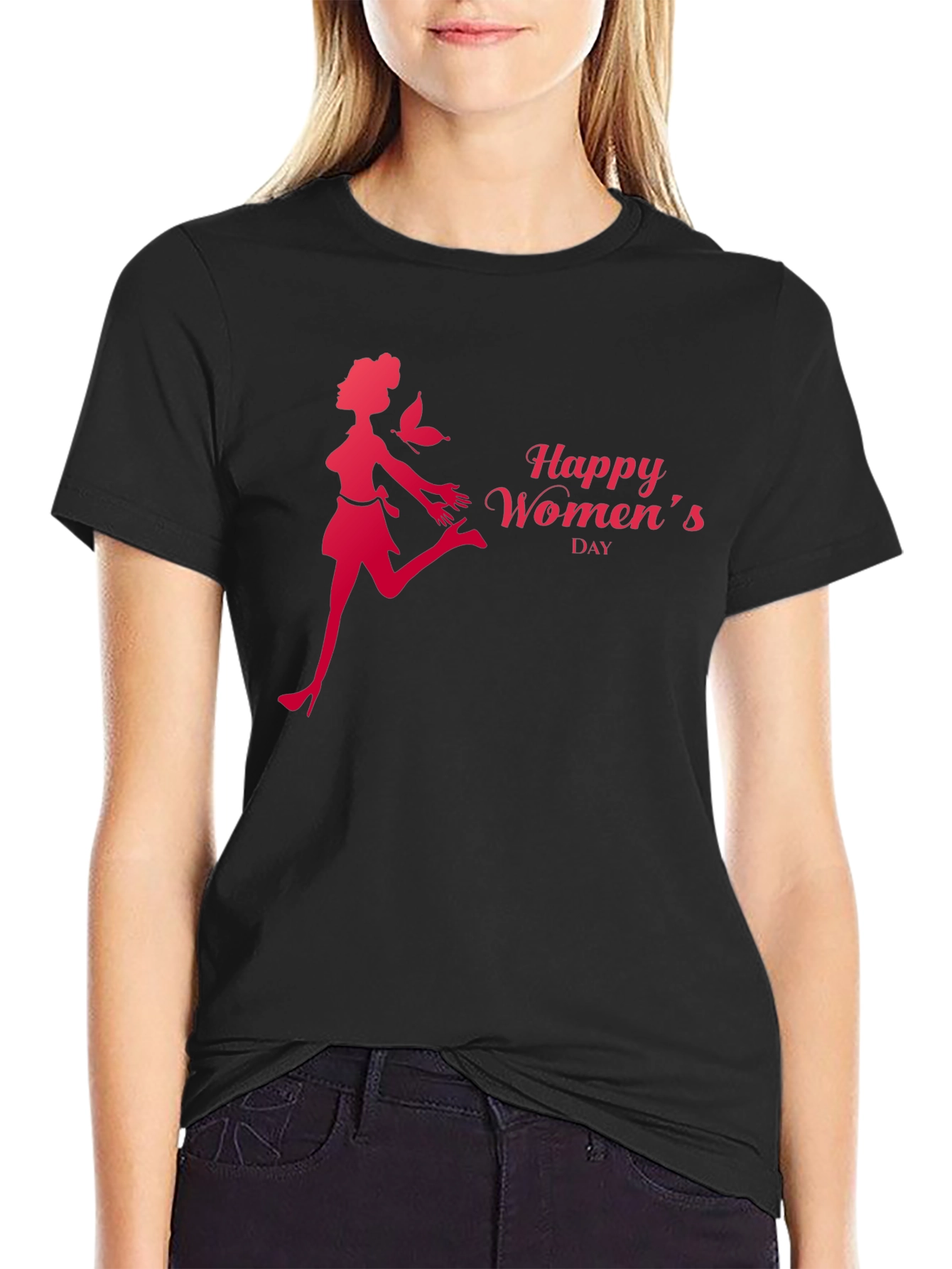Happy Womens Day Graphic Tee - Stylish Black T-Shirt