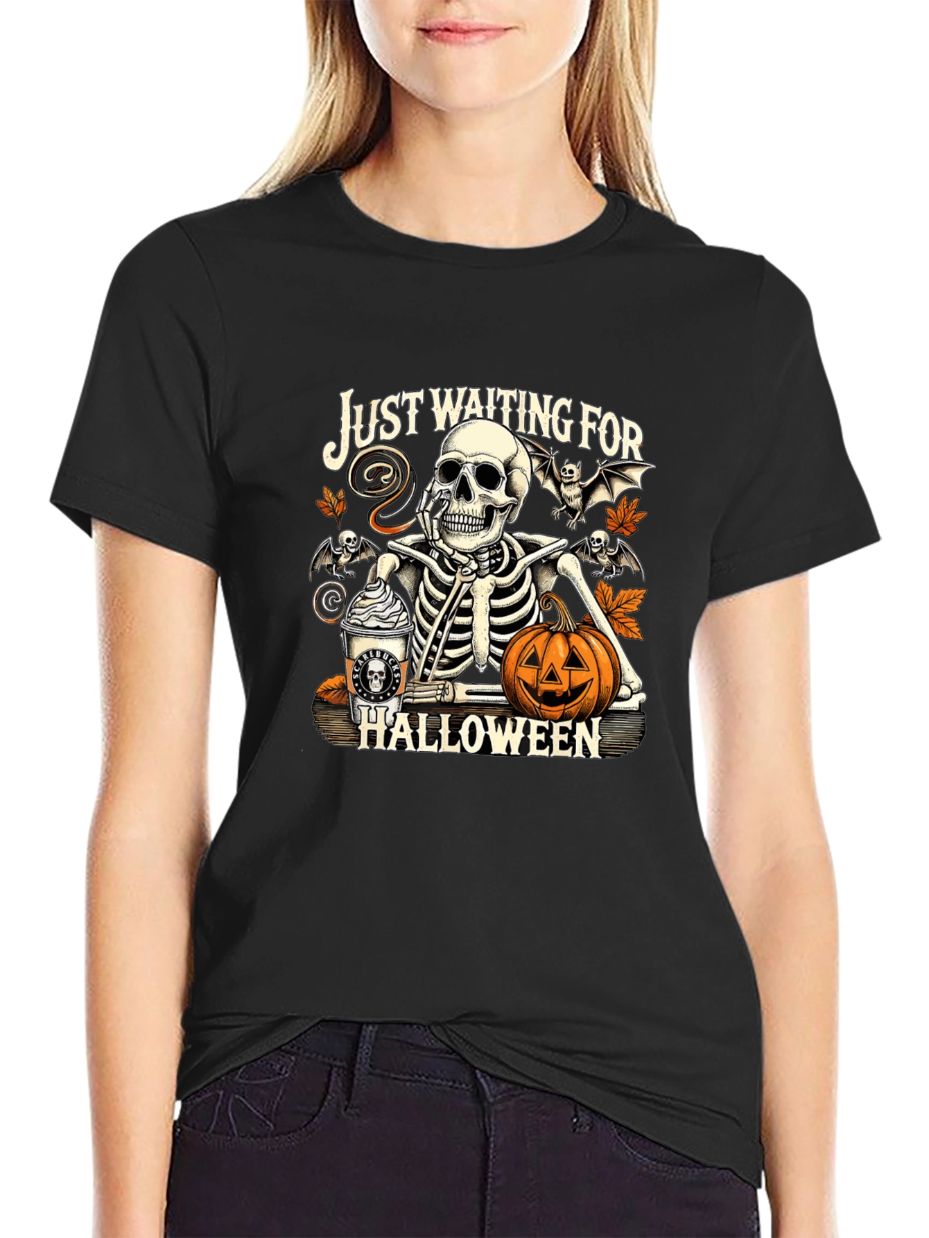 Just Waiting for Halloween Skeleton T-Shirt