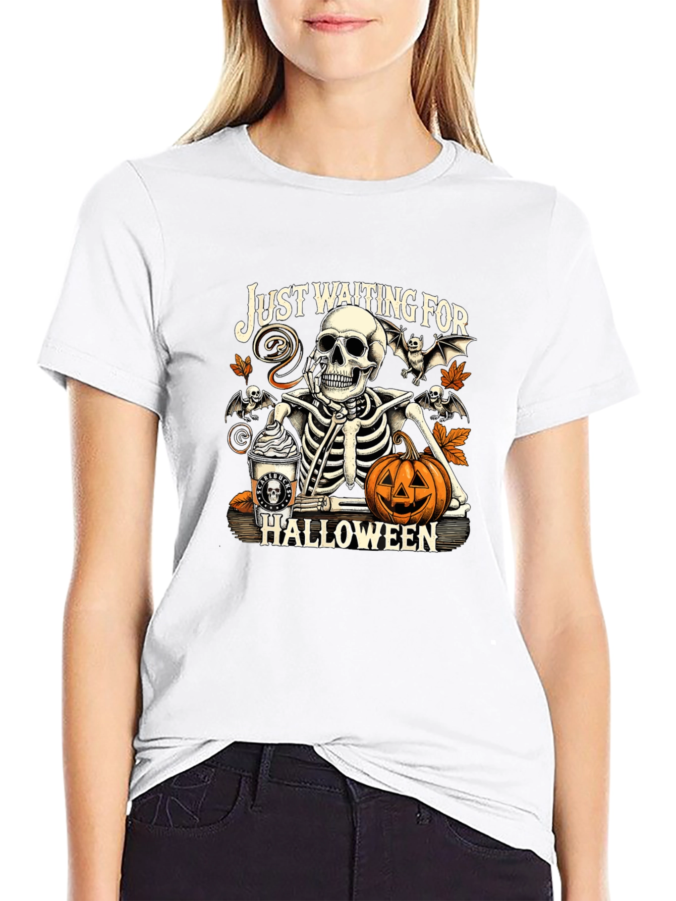 Just Waiting for Halloween Skeleton T-Shirt