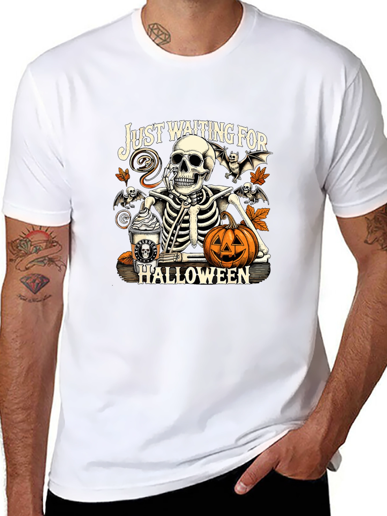 Just Waiting for Halloween Skeleton T-Shirt