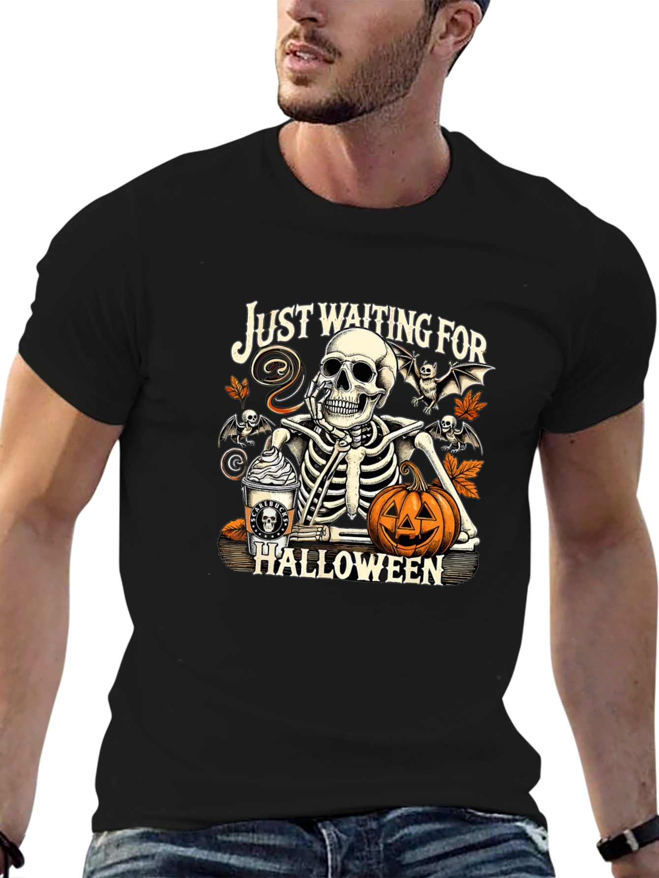 Just Waiting for Halloween Skeleton T-Shirt