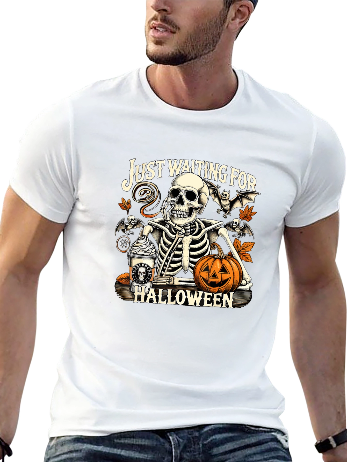 Just Waiting for Halloween Skeleton T-Shirt